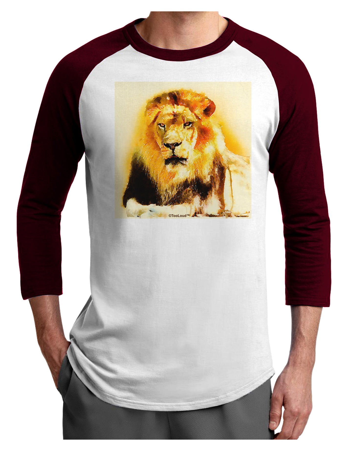 Lion Watercolor 4 Adult Raglan Shirt-TooLoud-White-Cardinal-X-Small-Davson Sales