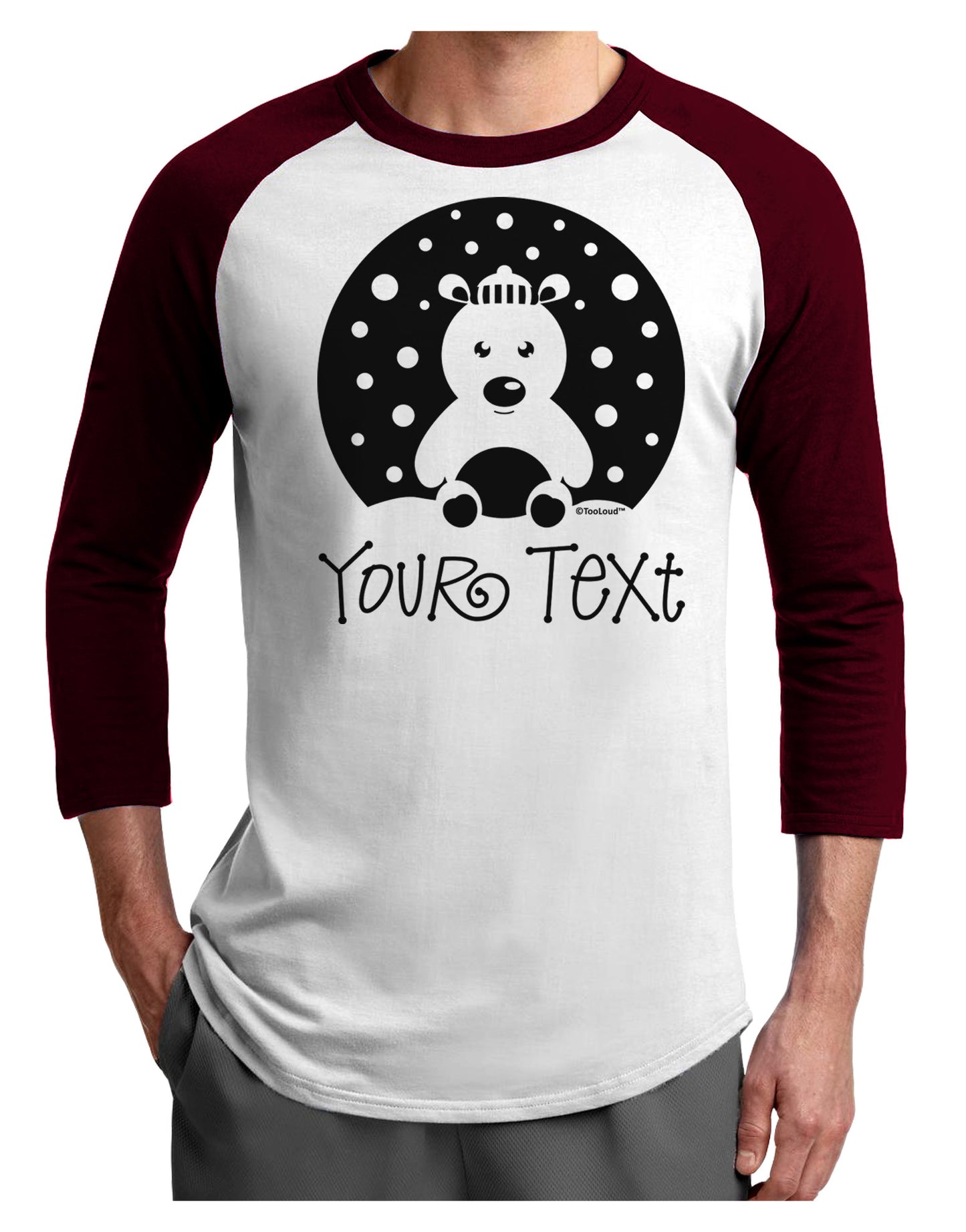 Personalized Matching Polar Bear Family Design - Your Text Adult Raglan Shirt-TooLoud-White-Cardinal-X-Small-Davson Sales