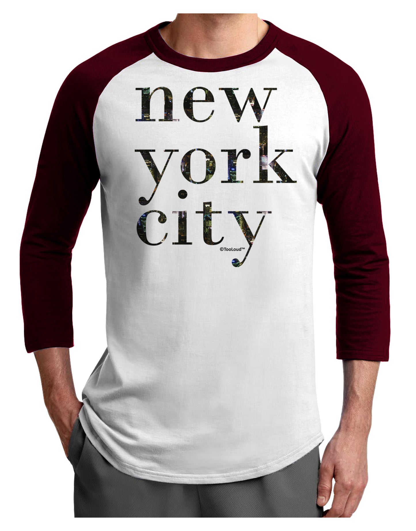 New York City - City Lights Adult Raglan Shirt by TooLoud-TooLoud-White-Cardinal-X-Small-Davson Sales