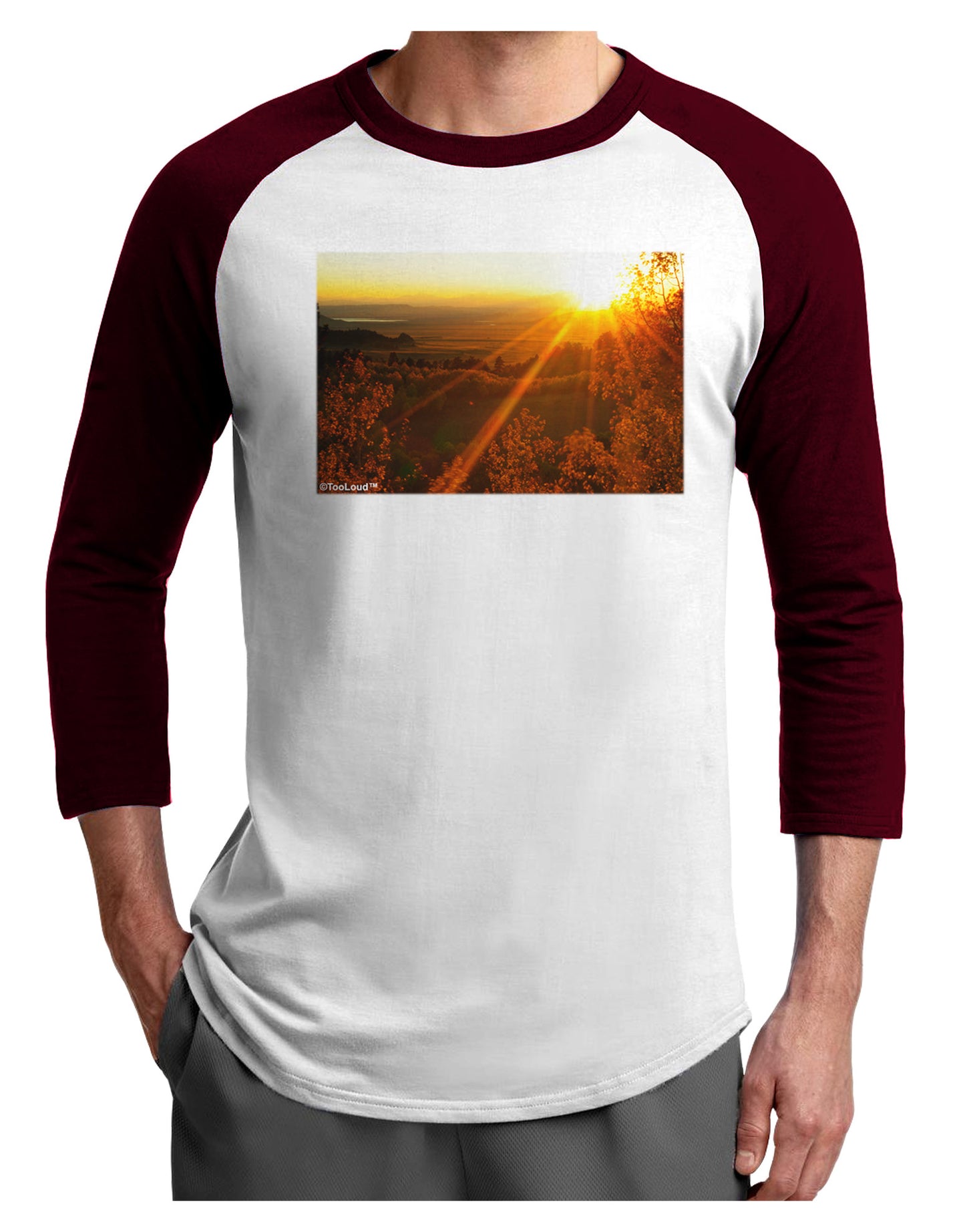 Colorado Sunset Adult Raglan Shirt-TooLoud-White-Cardinal-X-Small-Davson Sales