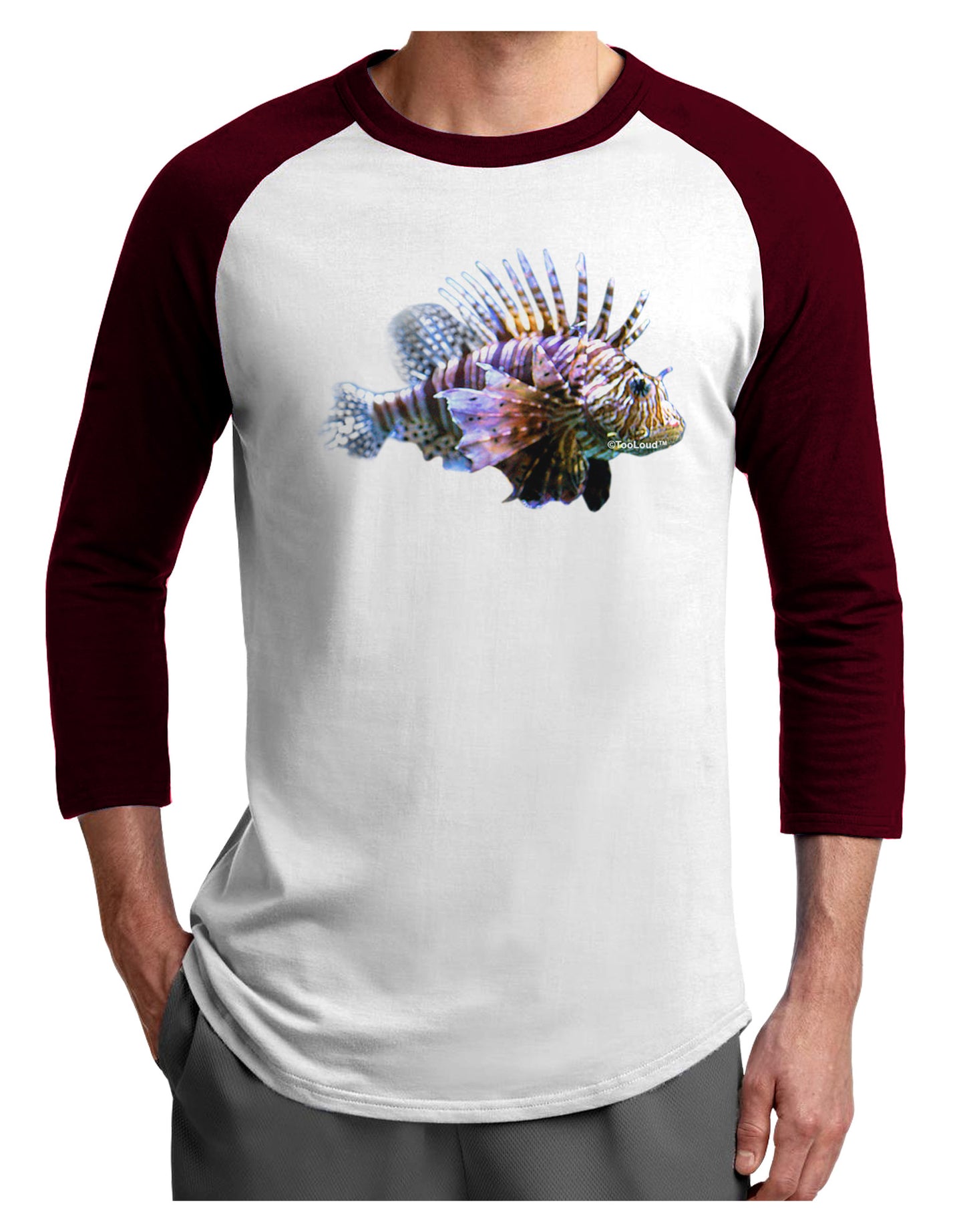 Lionfish Adult Raglan Shirt-Raglan Shirt-TooLoud-White-Cardinal-X-Small-Davson Sales