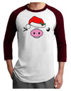 Kyu-T Face Oinkette Santa Hat Girl Pig Adult Raglan Shirt-TooLoud-White-Cardinal-X-Small-Davson Sales