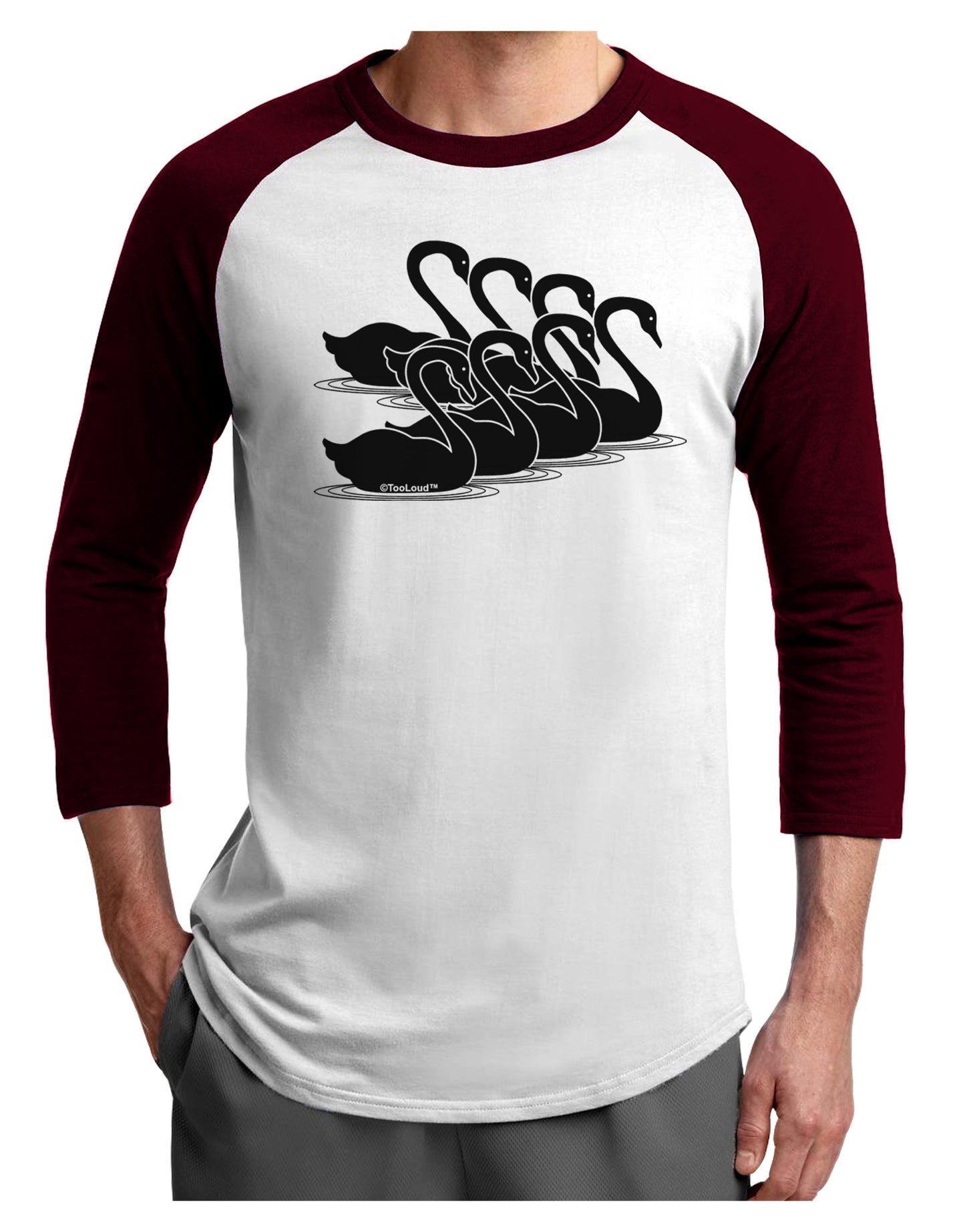 Seven Swans A Swimming Adult Raglan Shirt-TooLoud-White-Cardinal-X-Small-Davson Sales