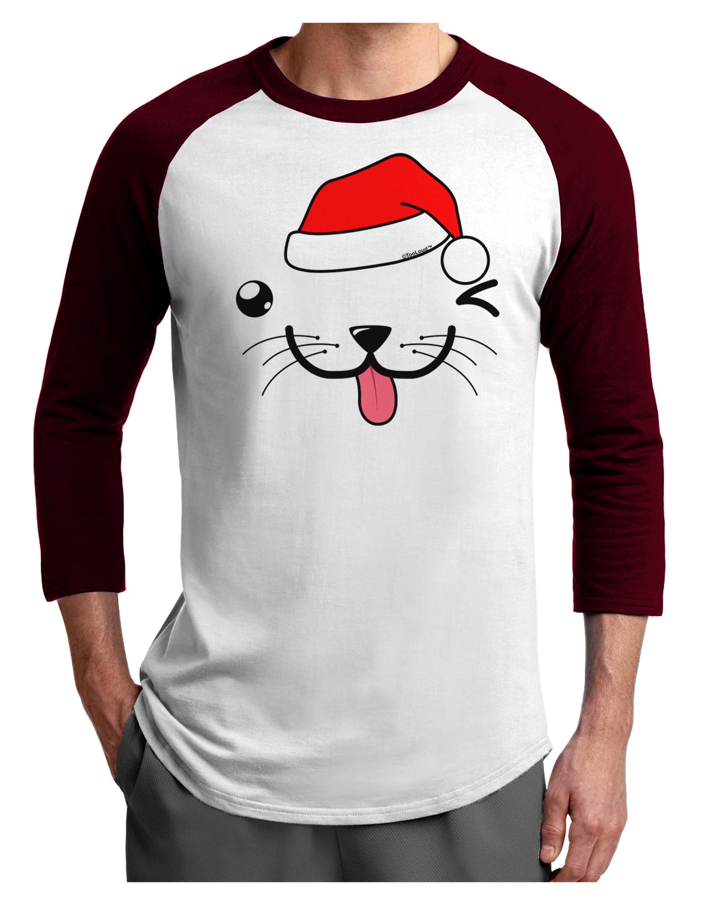 Kyu-T Face Puppino Santa Boy Dog Adult Raglan Shirt-Raglan Shirt-TooLoud-White-Cardinal-X-Small-Davson Sales