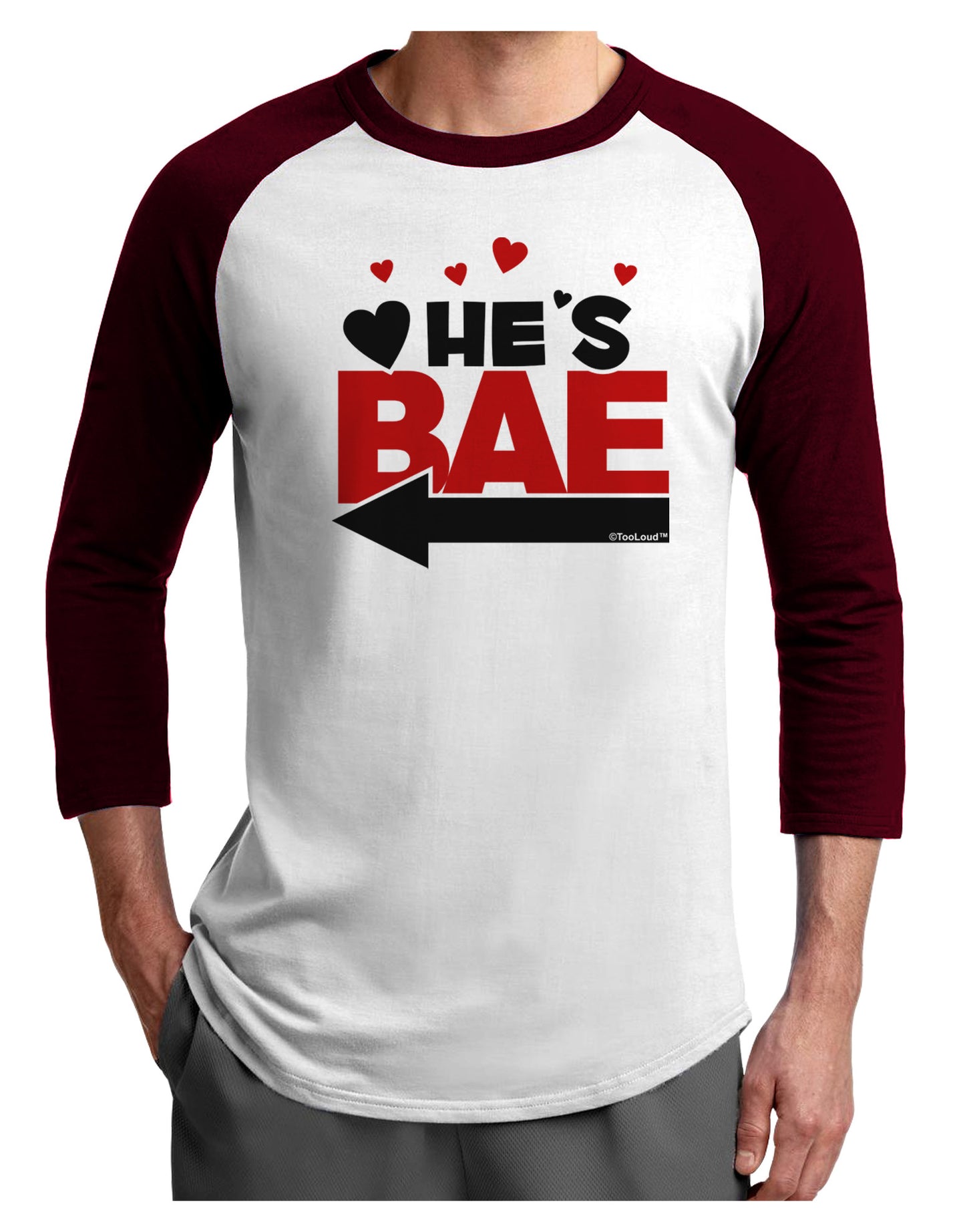 He's BAE - Left Arrow Adult Raglan Shirt-Raglan Shirt-TooLoud-White-Cardinal-X-Small-Davson Sales