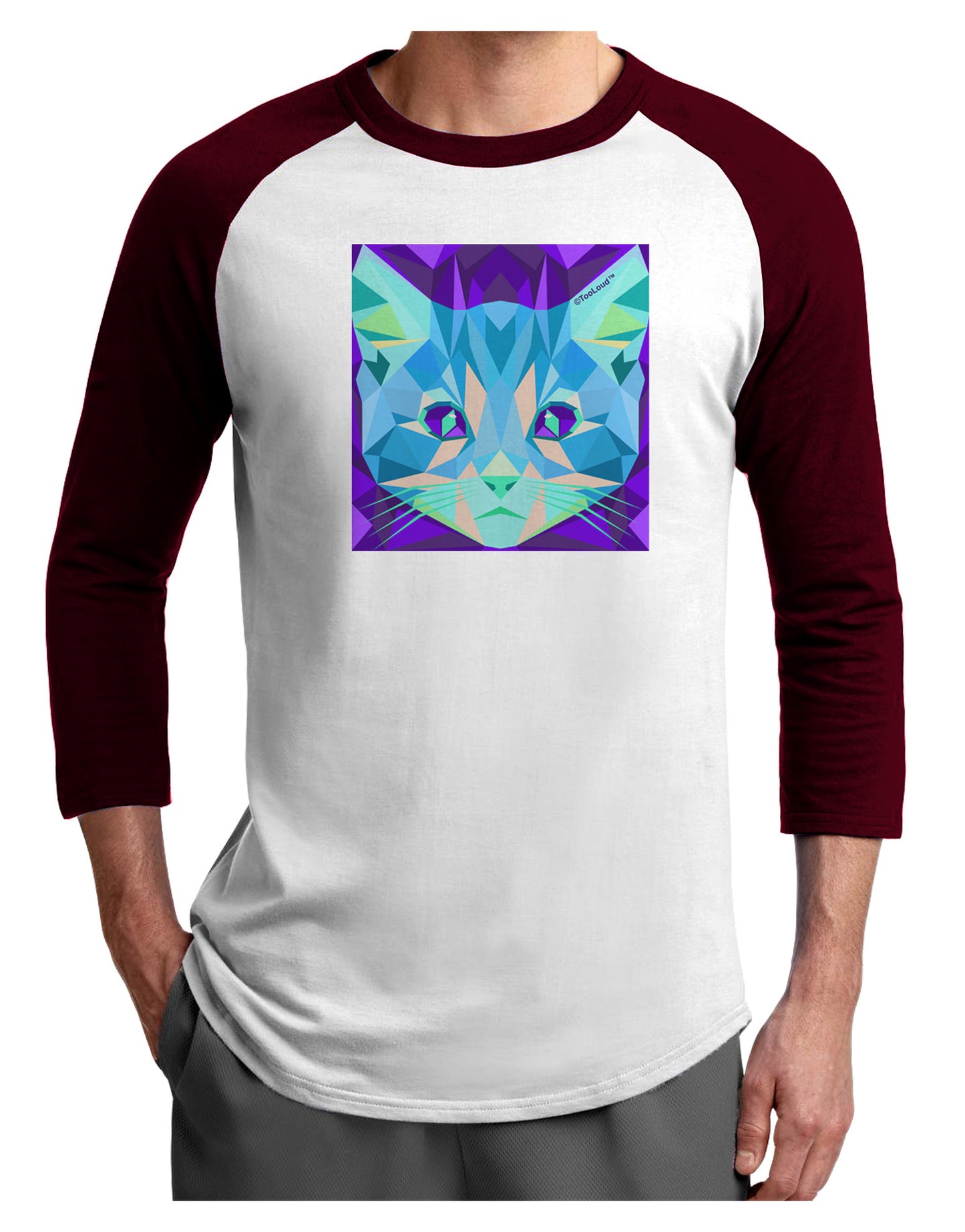 Geometric Kitty Inverted Adult Raglan Shirt-Raglan Shirt-TooLoud-White-Cardinal-X-Small-Davson Sales