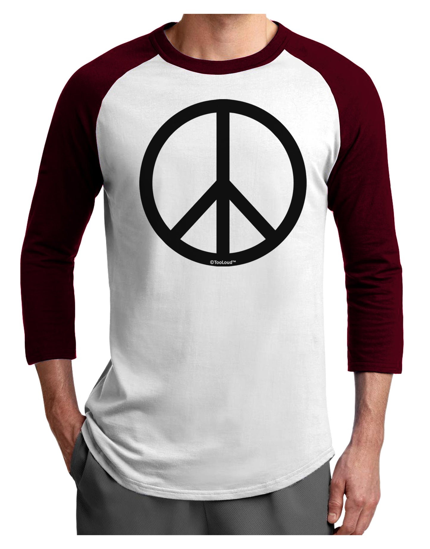 Peace Sign Symbol Adult Raglan Shirt-TooLoud-White-Cardinal-X-Small-Davson Sales
