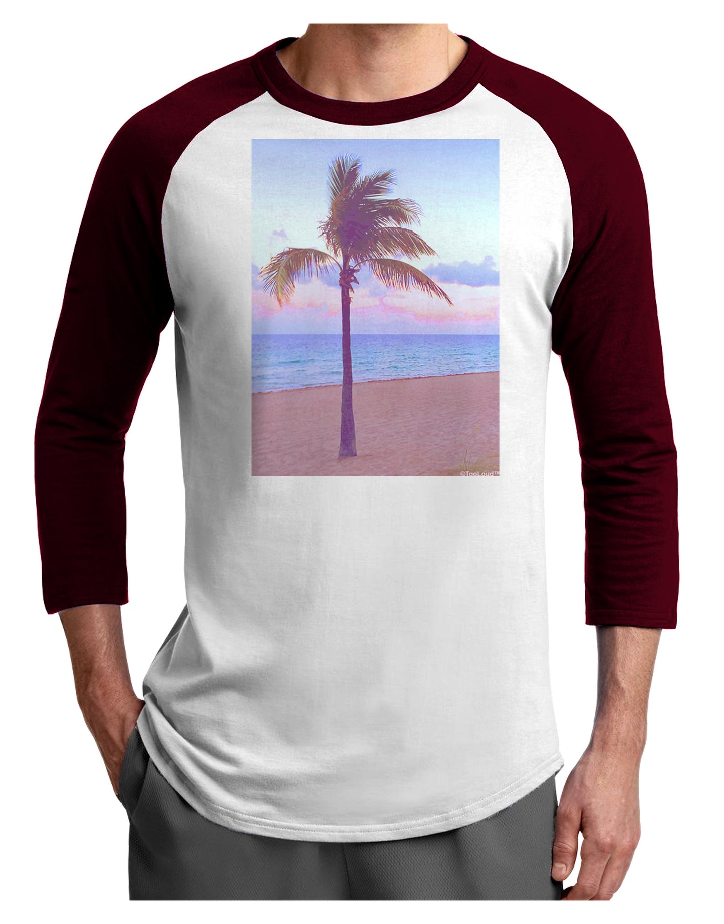 Palm Tree Beach Filter Adult Raglan Shirt-Raglan Shirt-TooLoud-White-Cardinal-X-Small-Davson Sales