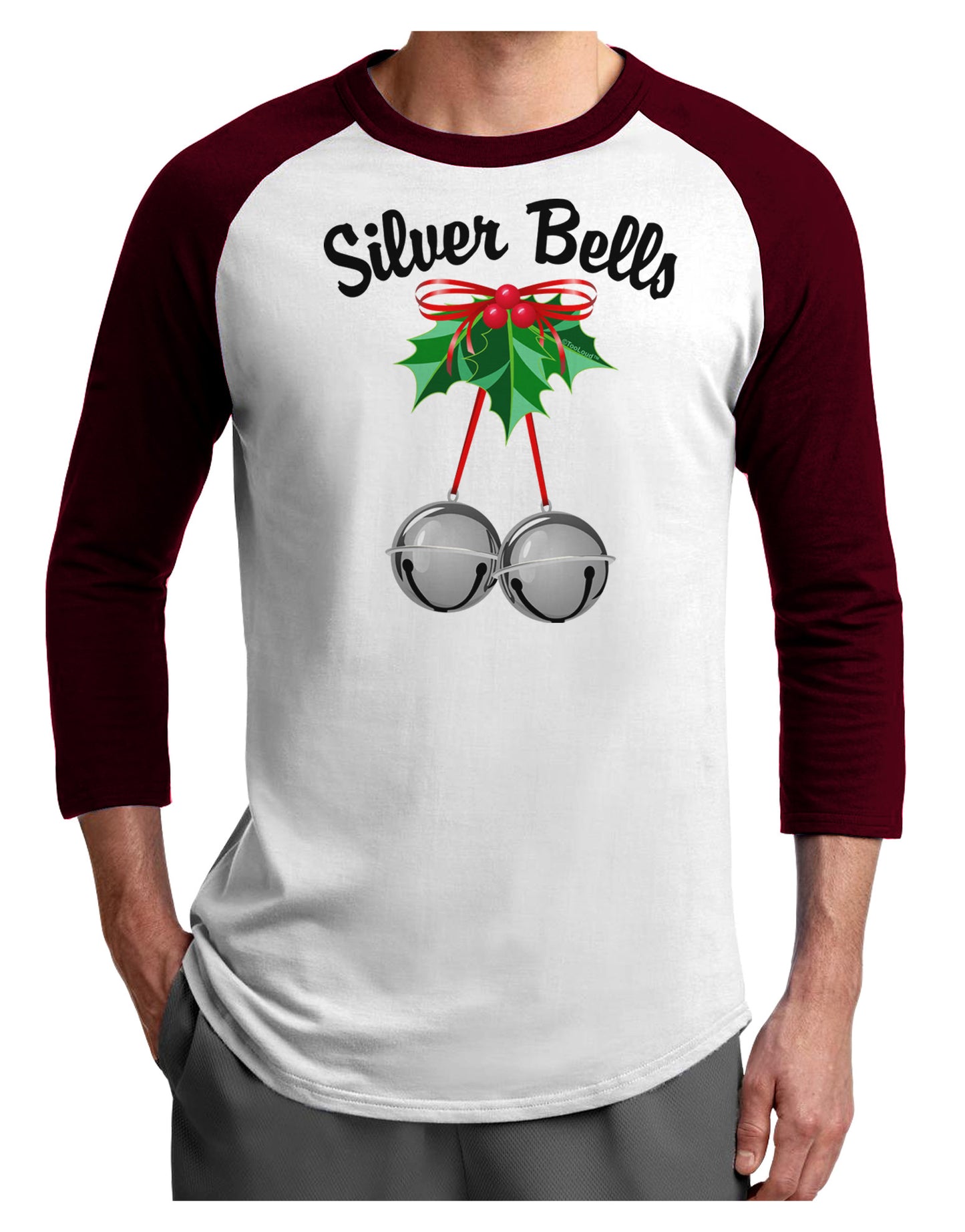 Silver Bells Adult Raglan Shirt by-Raglan Shirt-TooLoud-White-Cardinal-X-Small-Davson Sales