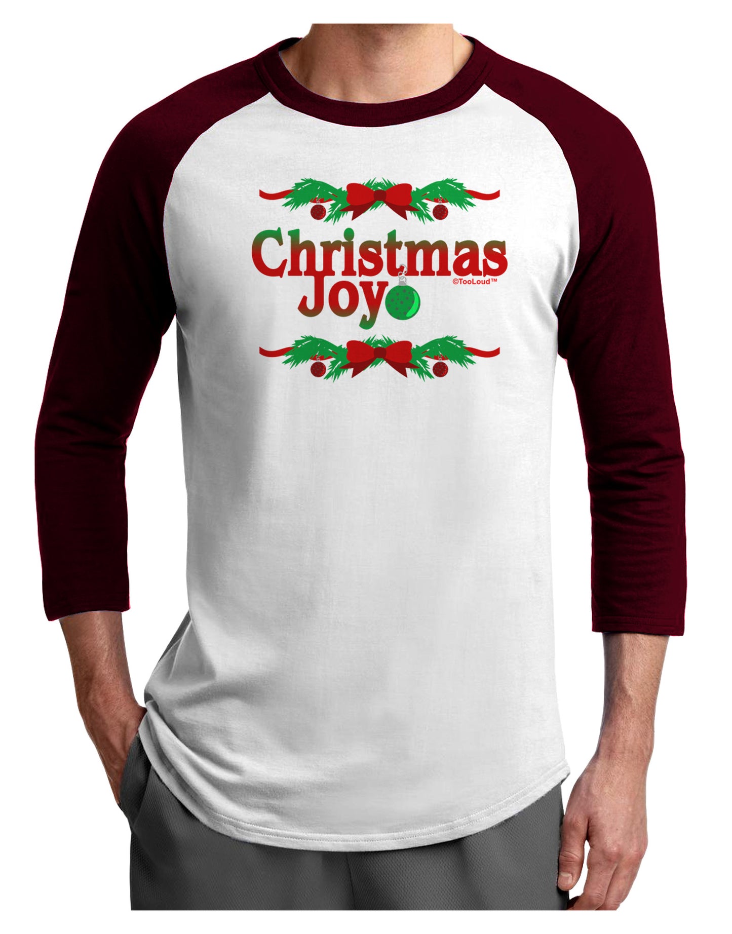 Christmas Joy Color Adult Raglan Shirt-Raglan Shirt-TooLoud-White-Cardinal-X-Small-Davson Sales