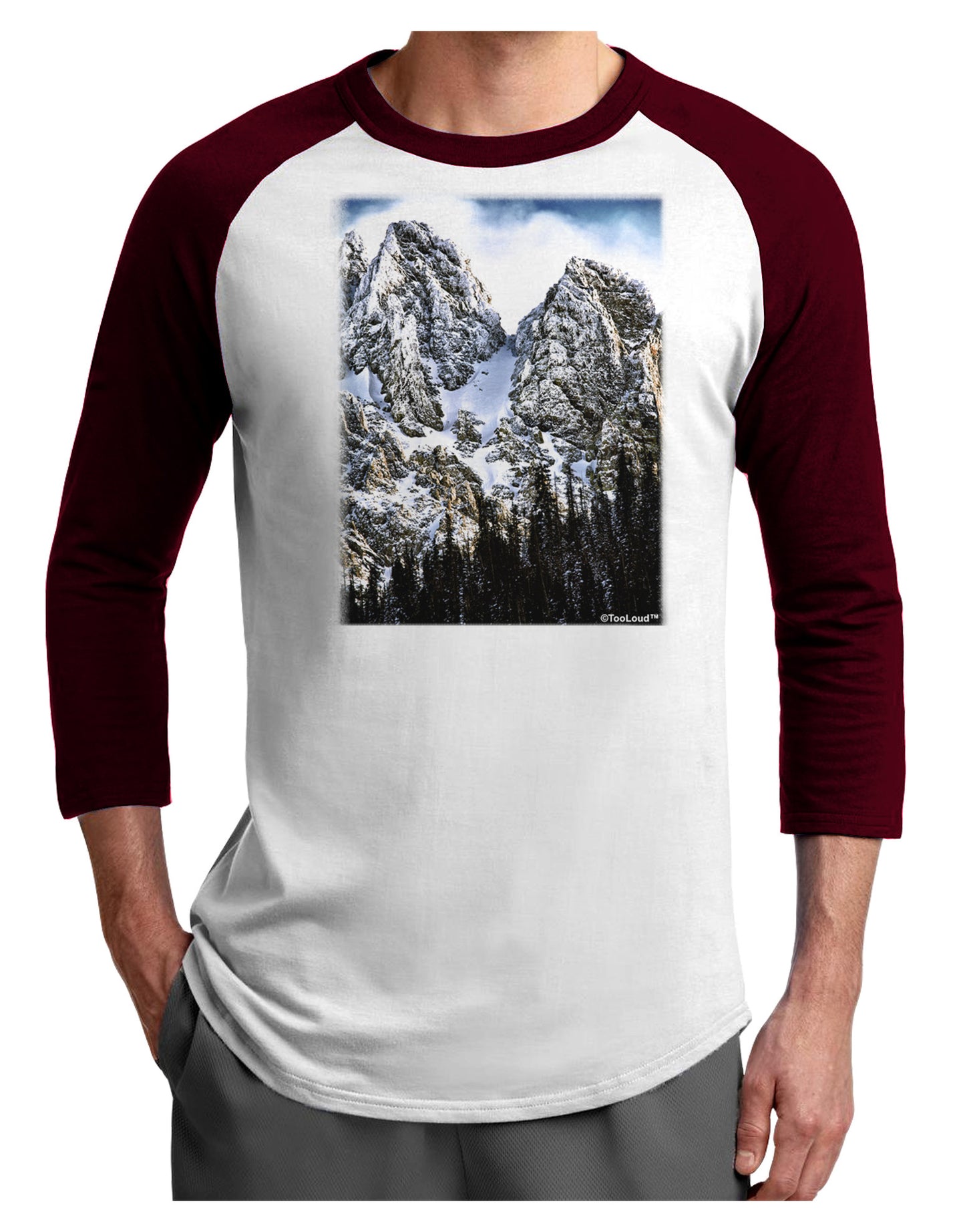 Mountain Landscape 2 Adult Raglan Shirt-TooLoud-White-Cardinal-X-Small-Davson Sales