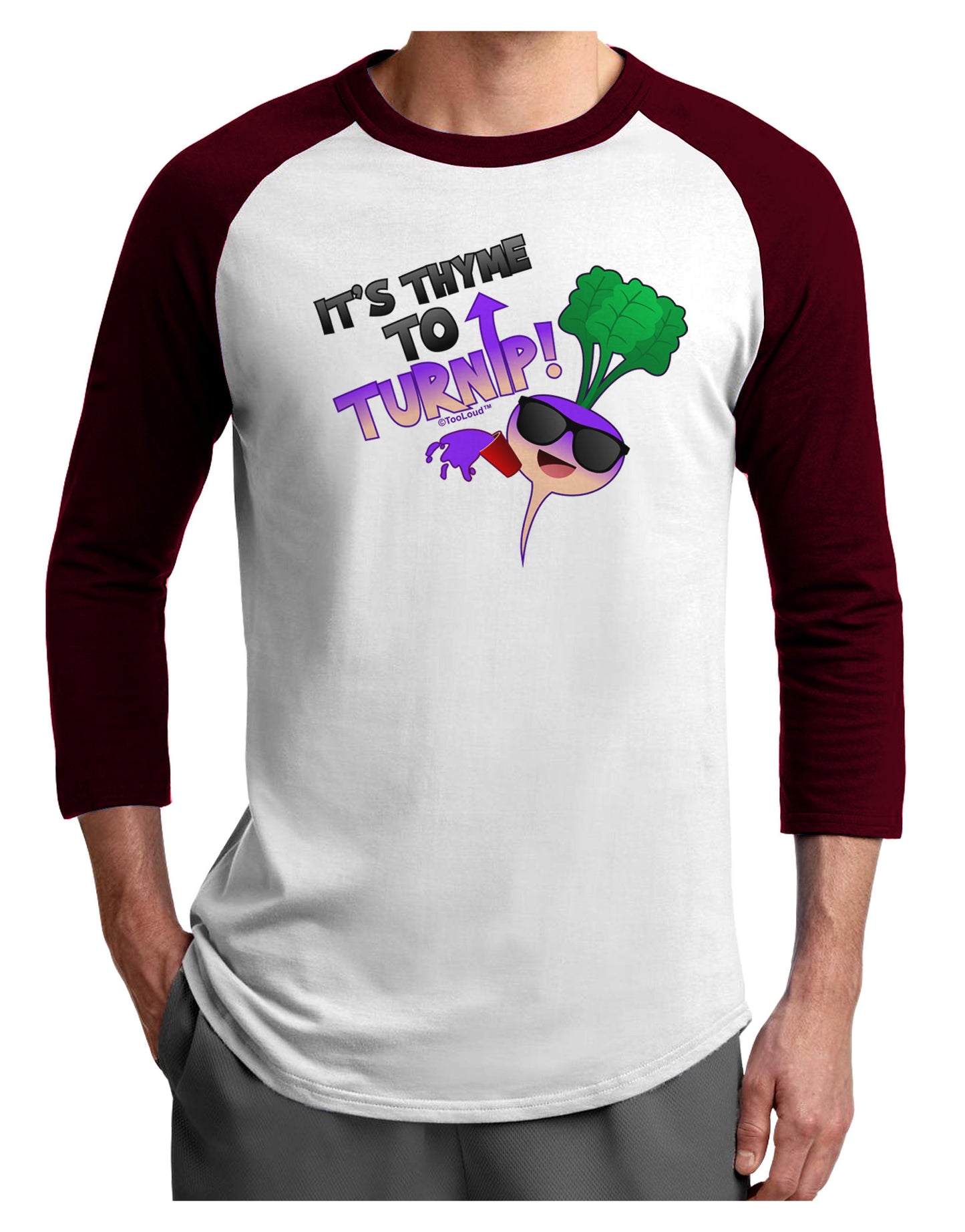 It's Thyme To Turnip Adult Raglan Shirt-Raglan Shirt-TooLoud-White-Cardinal-X-Small-Davson Sales