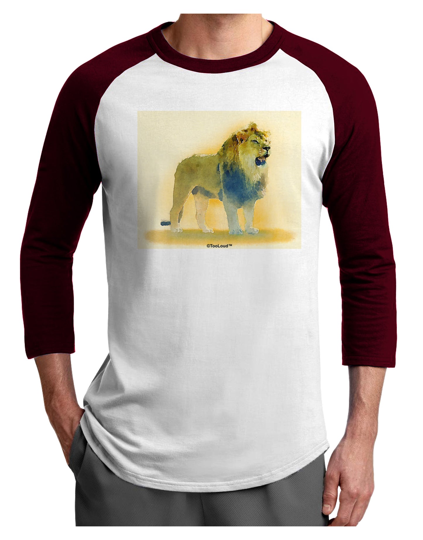 Lion Watercolor 1 Adult Raglan Shirt-TooLoud-White-Cardinal-X-Small-Davson Sales