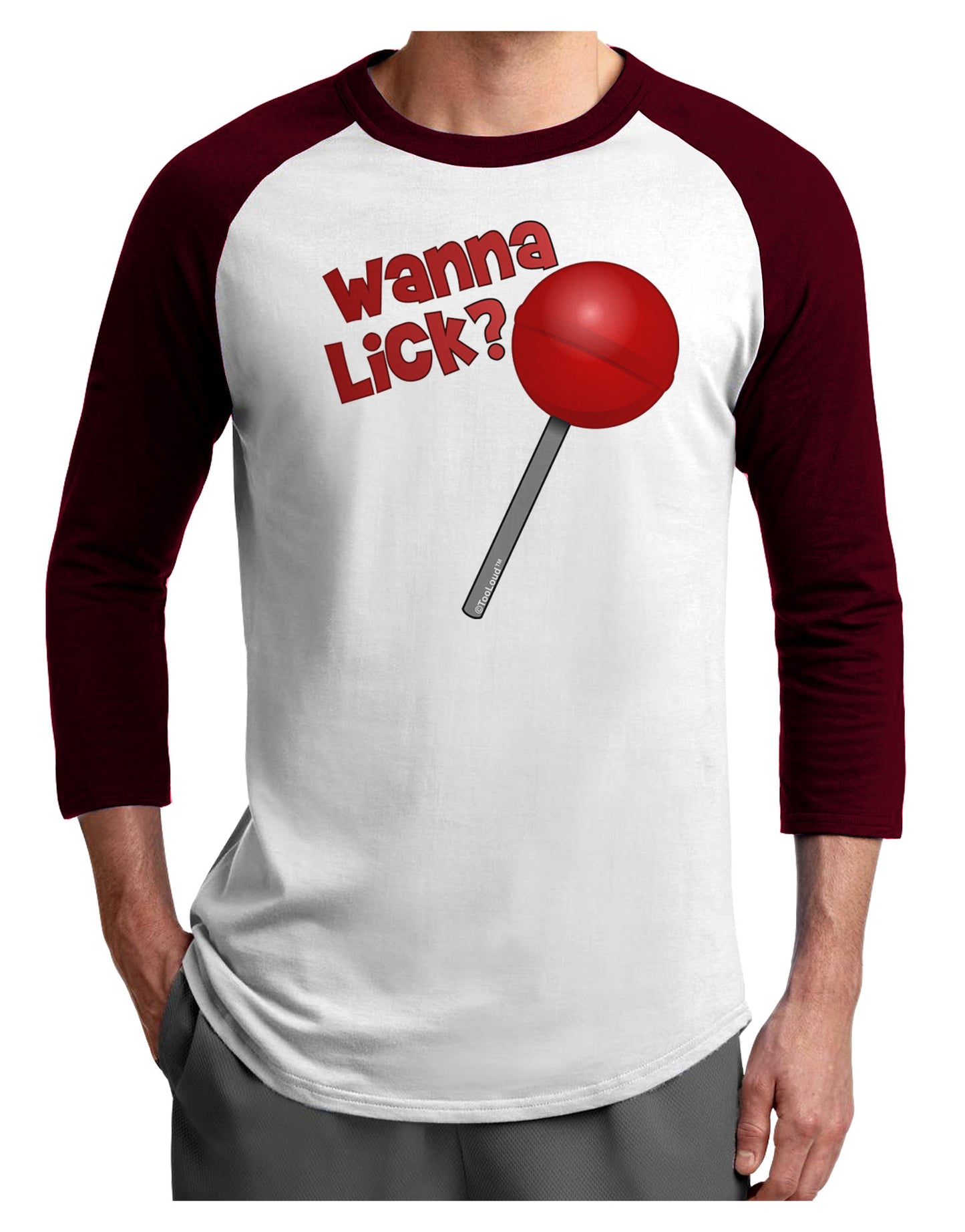 TooLoud Wanna Lick Lollipop Adult Raglan Shirt-Raglan Shirt-TooLoud-White-Cardinal-X-Small-Davson Sales