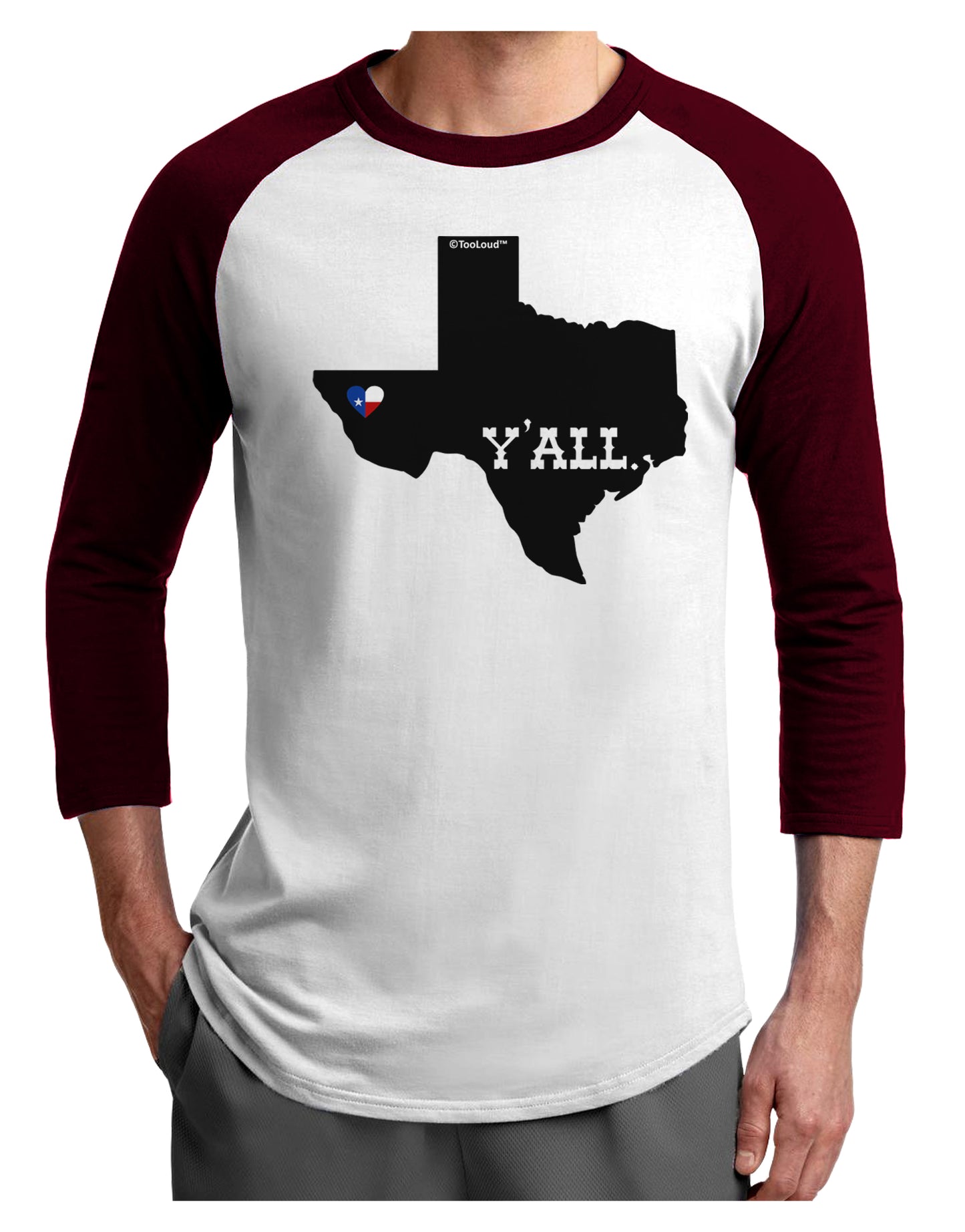 Texas State Y'all Design with Flag Heart Adult Raglan Shirt by TooLoud-Mens T-Shirt-TooLoud-White-Cardinal-X-Small-Davson Sales