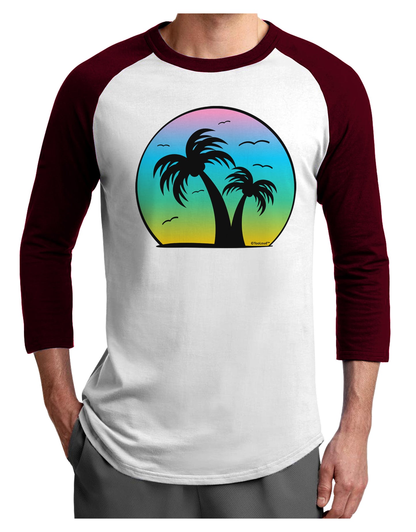 Palm Trees Silhouette - Beach Sunset Design Adult Raglan Shirt-TooLoud-White-Cardinal-X-Small-Davson Sales