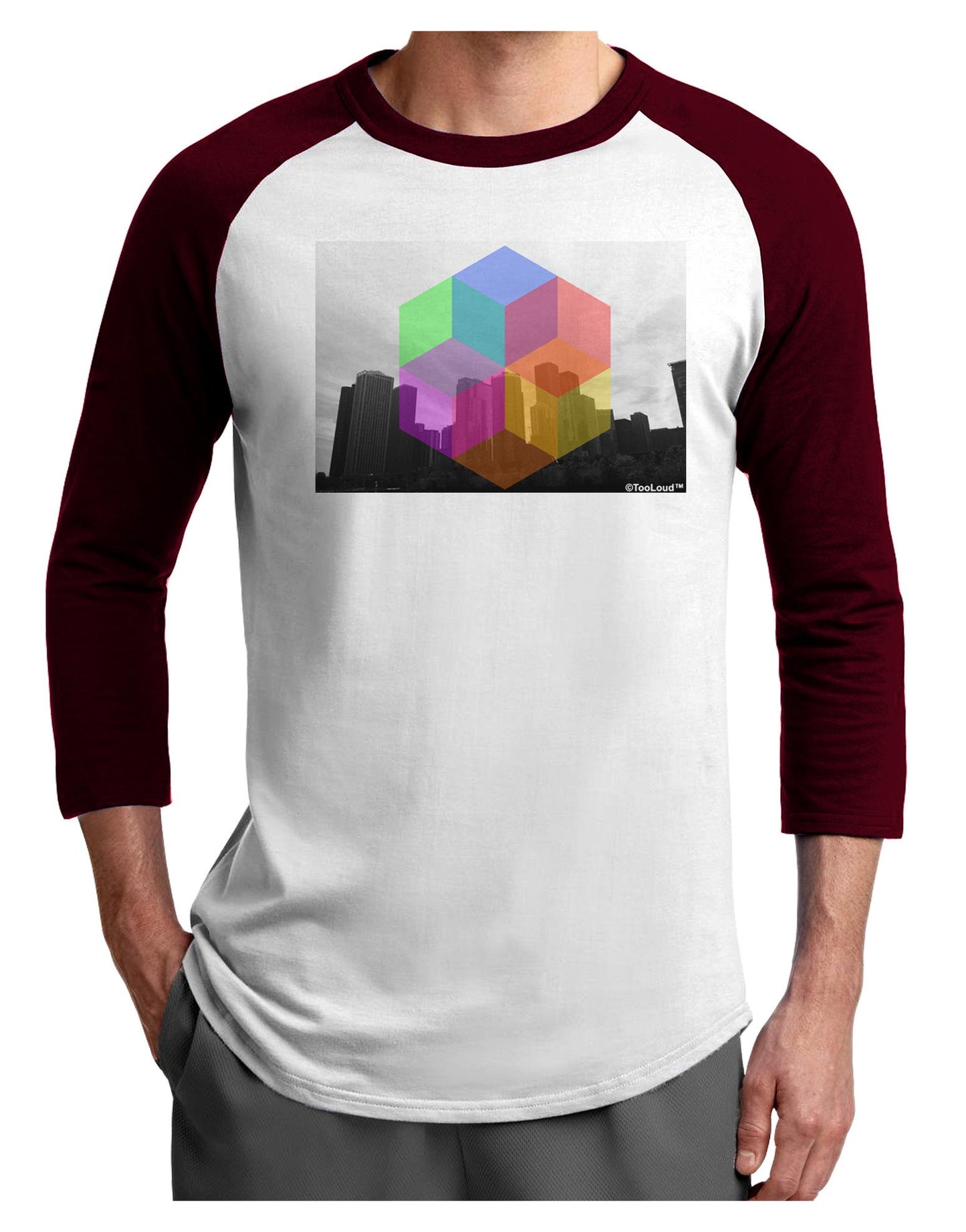 Chicago Abstract Adult Raglan Shirt-TooLoud-White-Cardinal-XXX-Large-Davson Sales