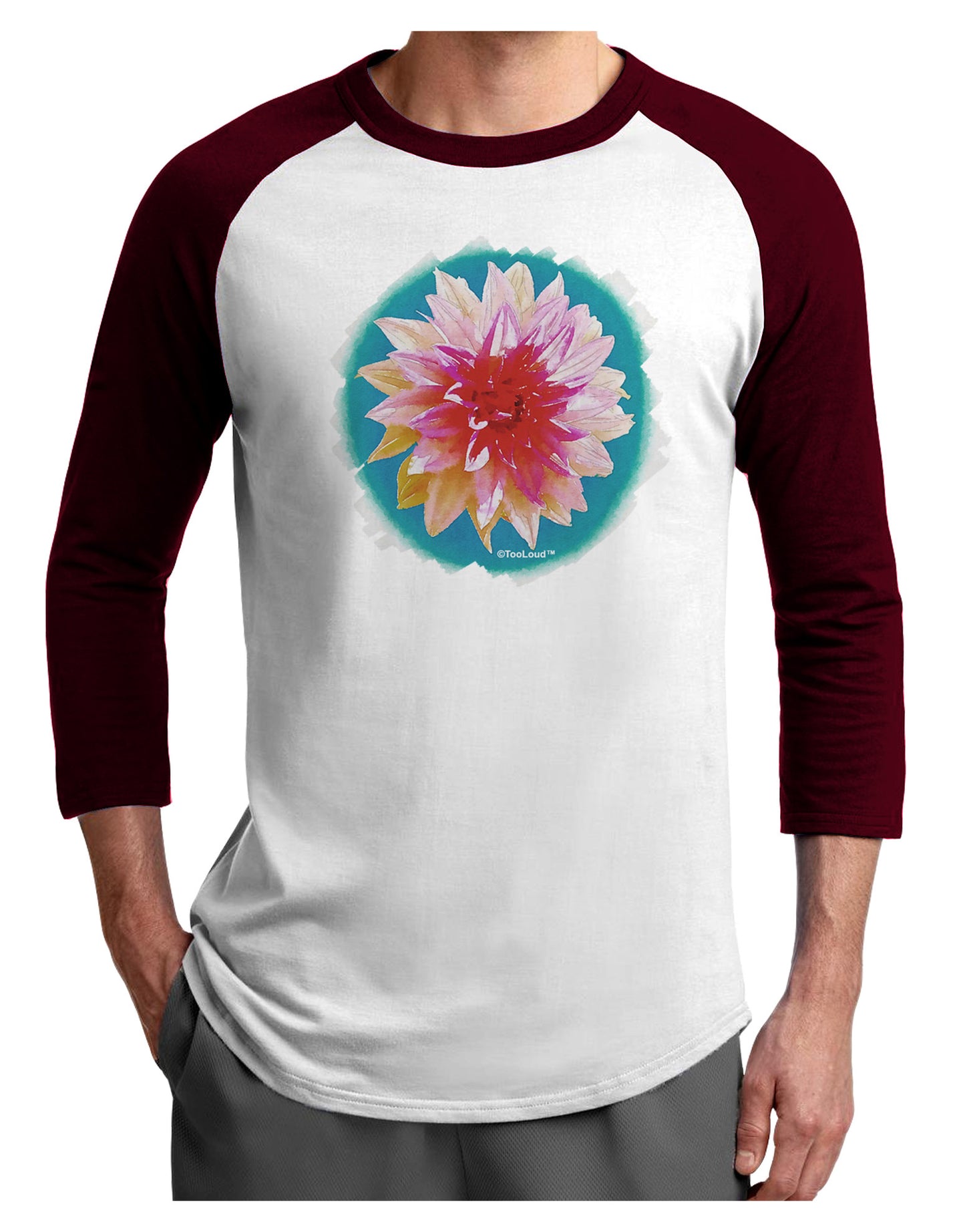 Watercolor Flower Adult Raglan Shirt-TooLoud-White-Cardinal-X-Small-Davson Sales