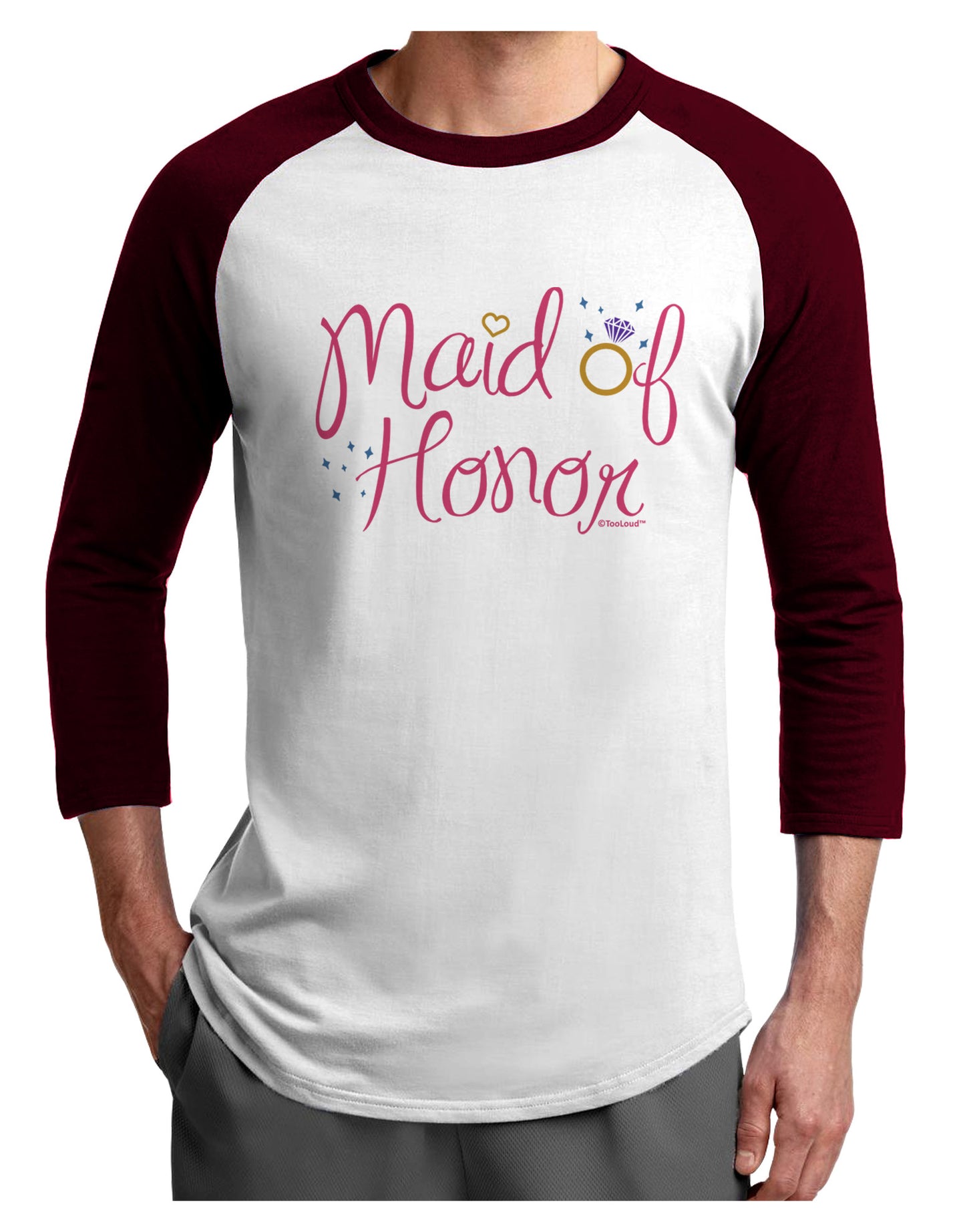Maid of Honor - Diamond Ring Design - Color Adult Raglan Shirt-TooLoud-White-Cardinal-X-Small-Davson Sales