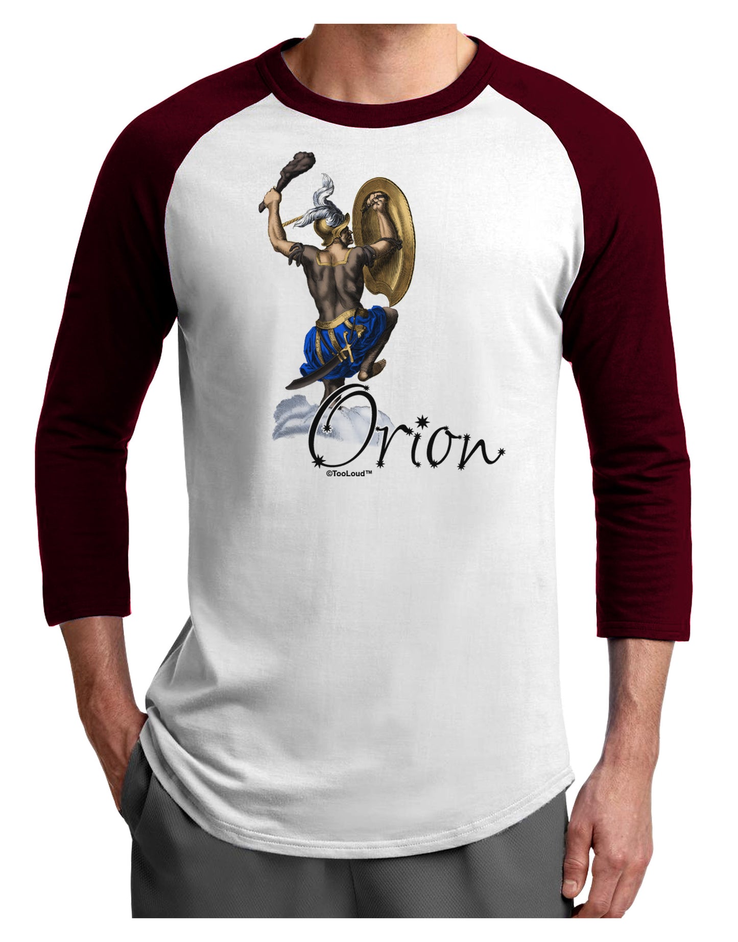 Orion Color Illustration Adult Raglan Shirt-TooLoud-White-Cardinal-X-Small-Davson Sales