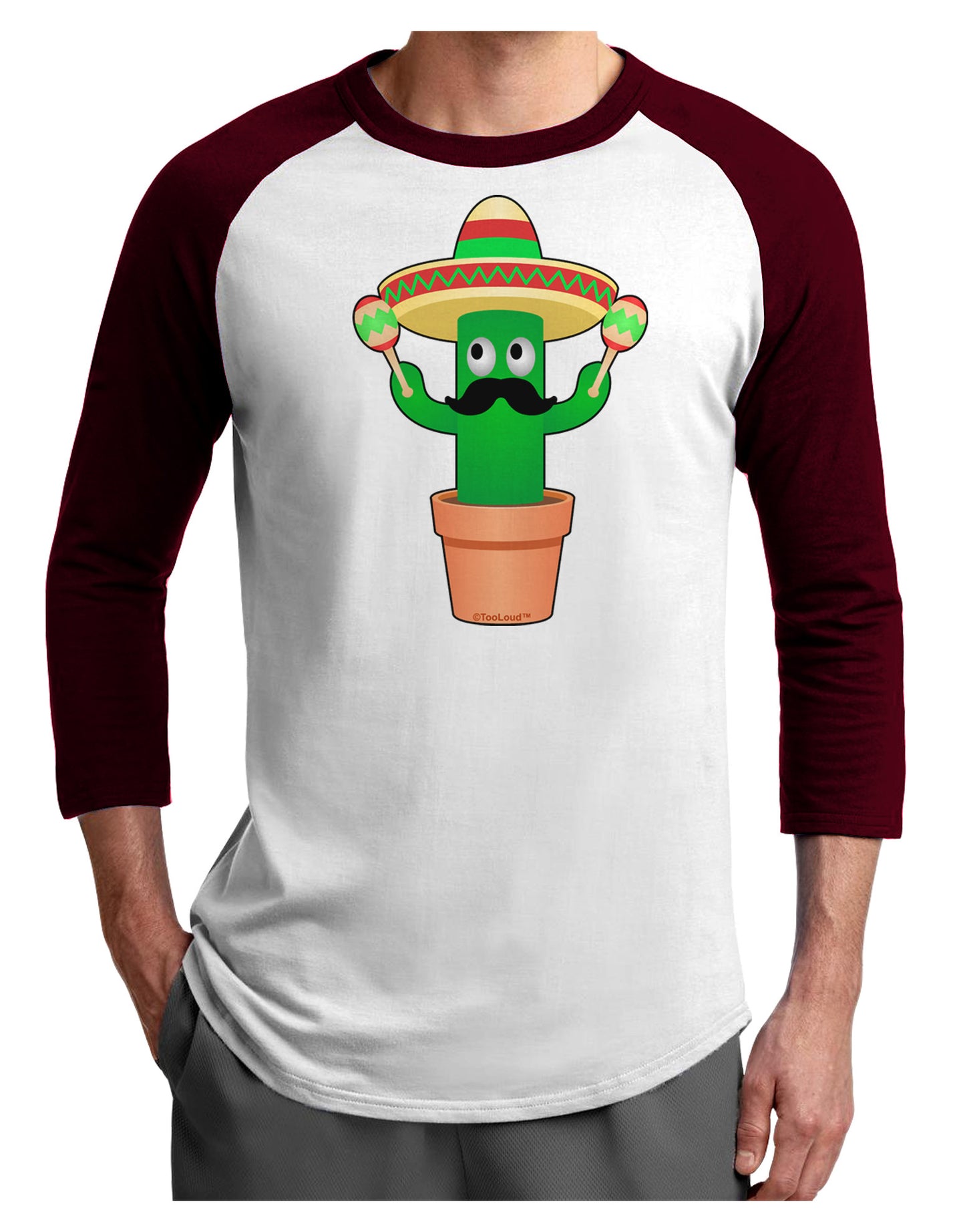 Fiesta Cactus Adult Raglan Shirt-Raglan Shirt-TooLoud-White-Cardinal-X-Small-Davson Sales