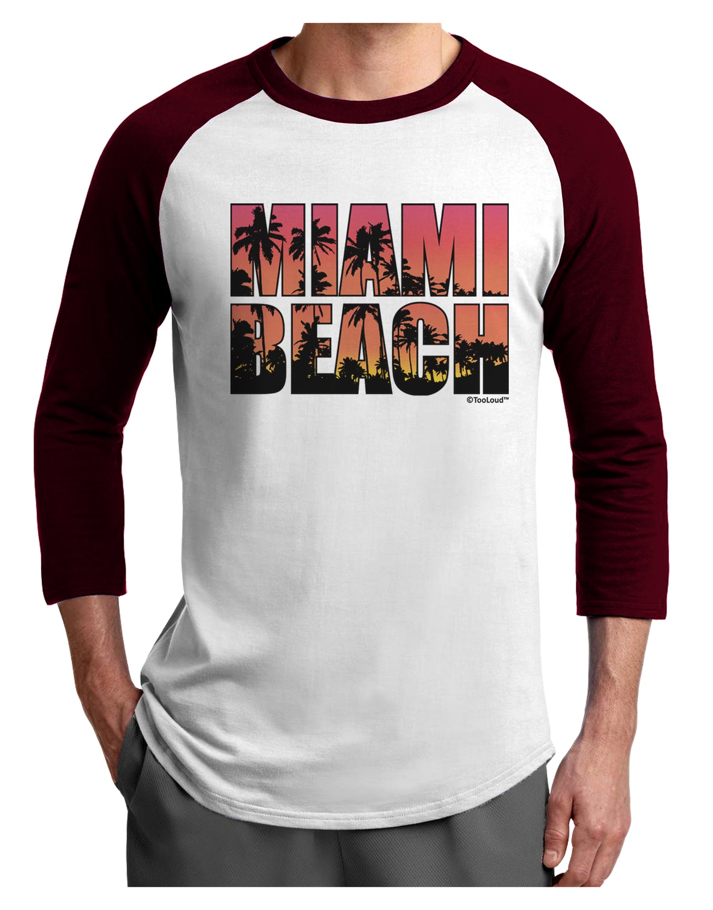 Miami Beach - Sunset Palm Trees Adult Raglan Shirt by TooLoud-TooLoud-White-Cardinal-X-Small-Davson Sales