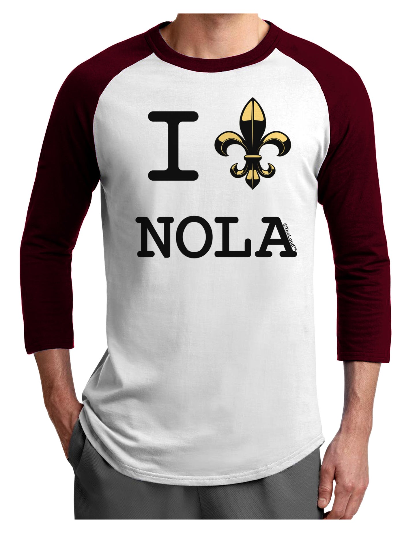 I Love NOLA Fleur de Lis Adult Raglan Shirt-Raglan Shirt-TooLoud-White-Cardinal-X-Small-Davson Sales