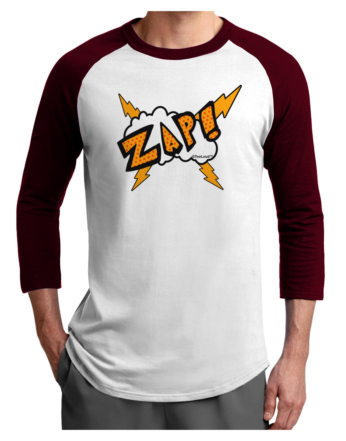 Onomatopoeia ZAP Adult Raglan Shirt-TooLoud-White-Cardinal-X-Small-Davson Sales