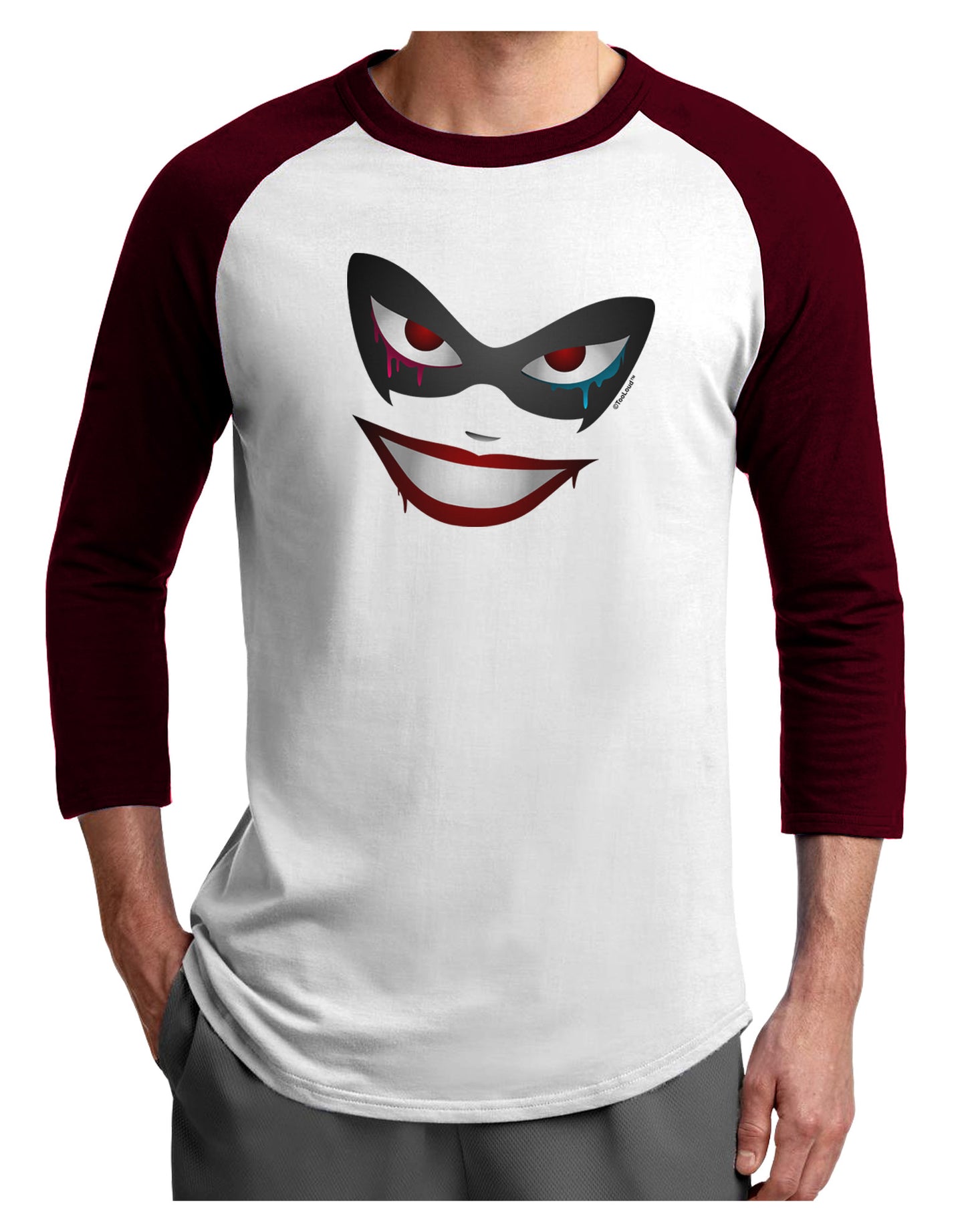 Lil Monster Mask Adult Raglan Shirt-TooLoud-White-Cardinal-X-Small-Davson Sales