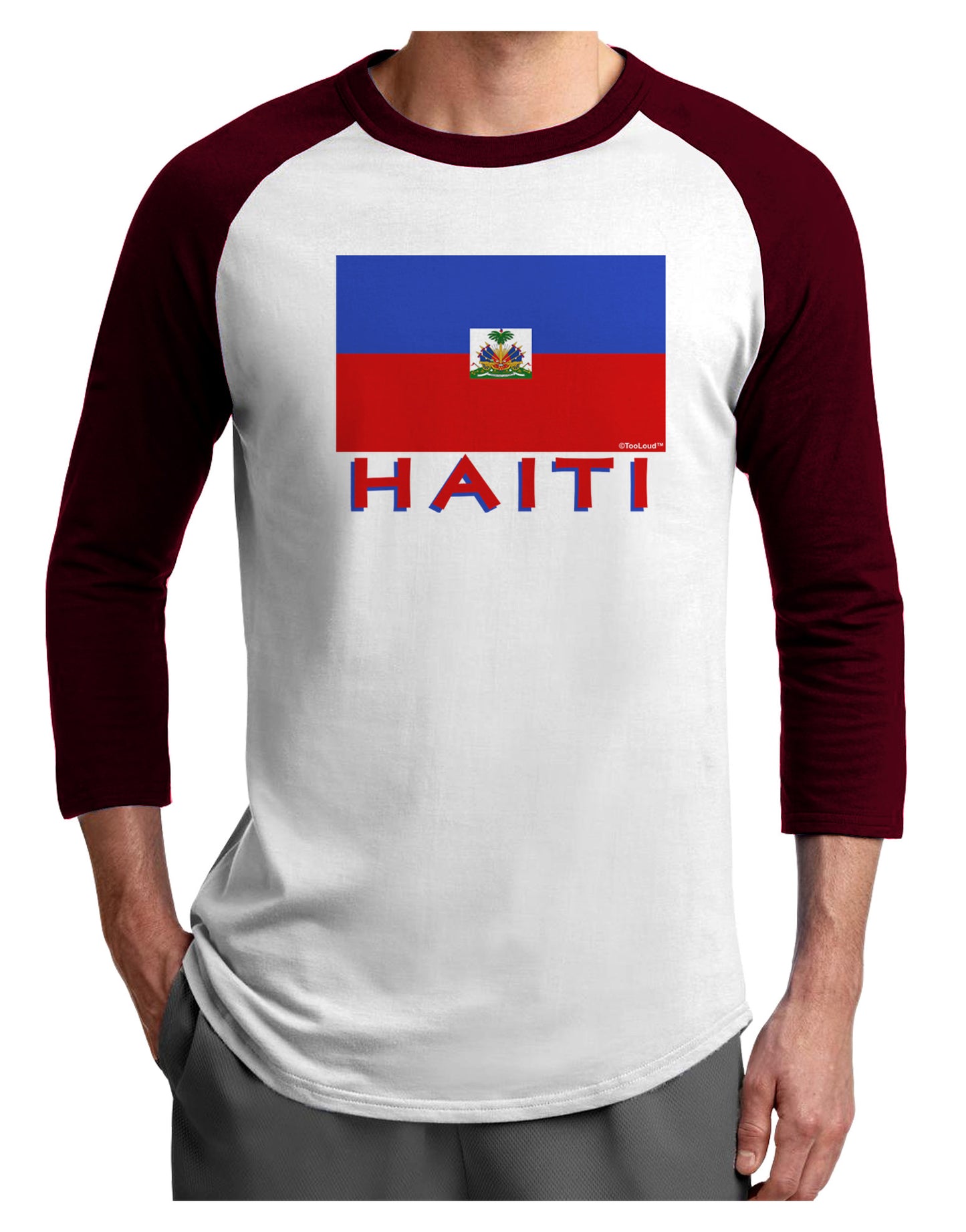 Haiti Flag Adult Raglan Shirt-Raglan Shirt-TooLoud-White-Cardinal-X-Small-Davson Sales