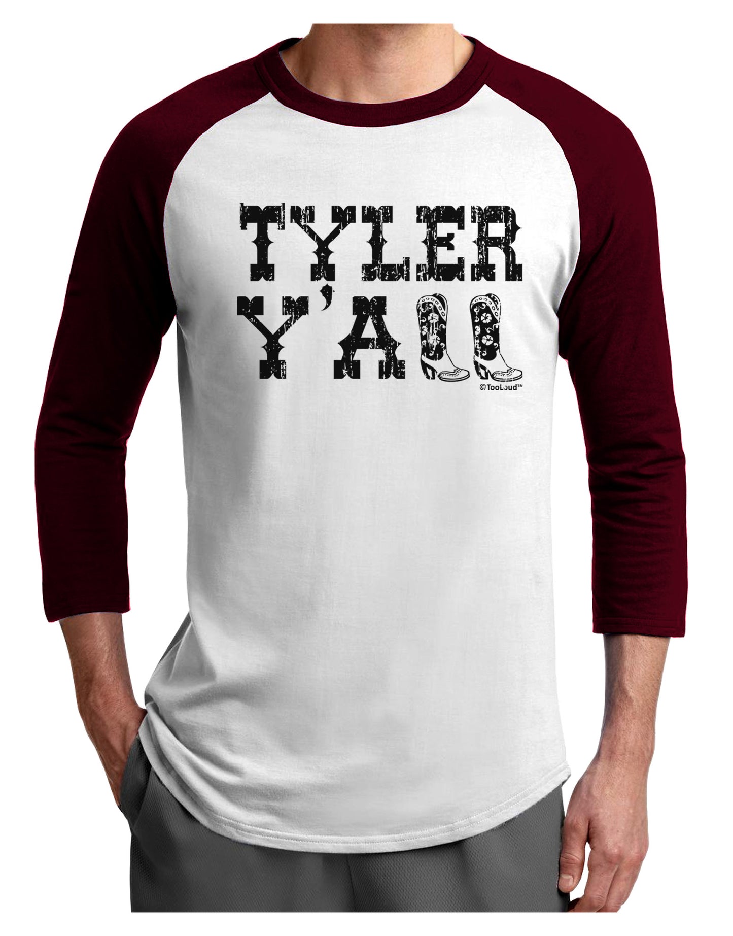 Tyler Y'all - Southwestern Style Adult Raglan Shirt-TooLoud-White-Cardinal-X-Small-Davson Sales