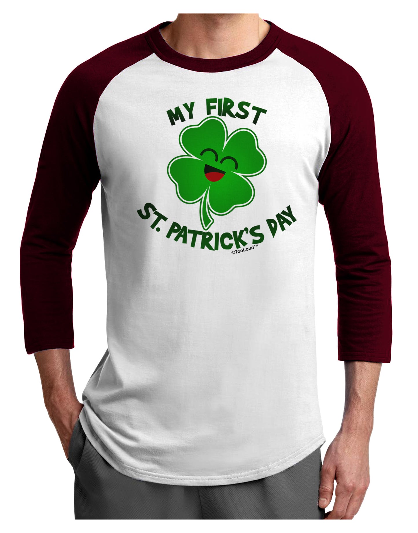 My First St. Patrick's Day Adult Raglan Shirt-Raglan Shirt-TooLoud-White-Cardinal-X-Small-Davson Sales