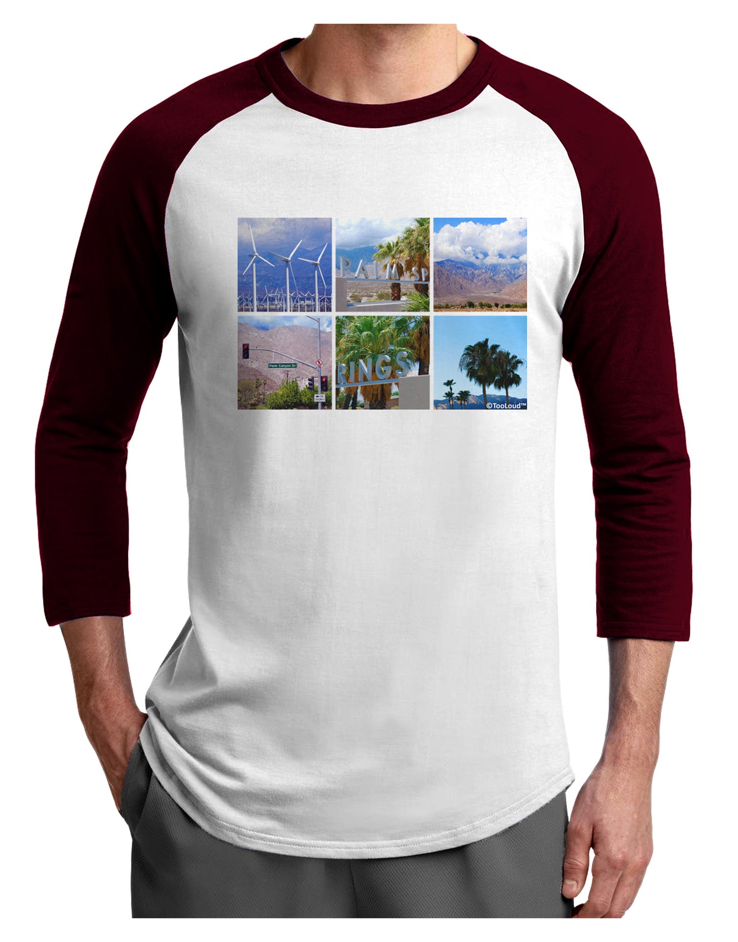 Palm Springs Square Collage Adult Raglan Shirt-TooLoud-White-Cardinal-X-Small-Davson Sales