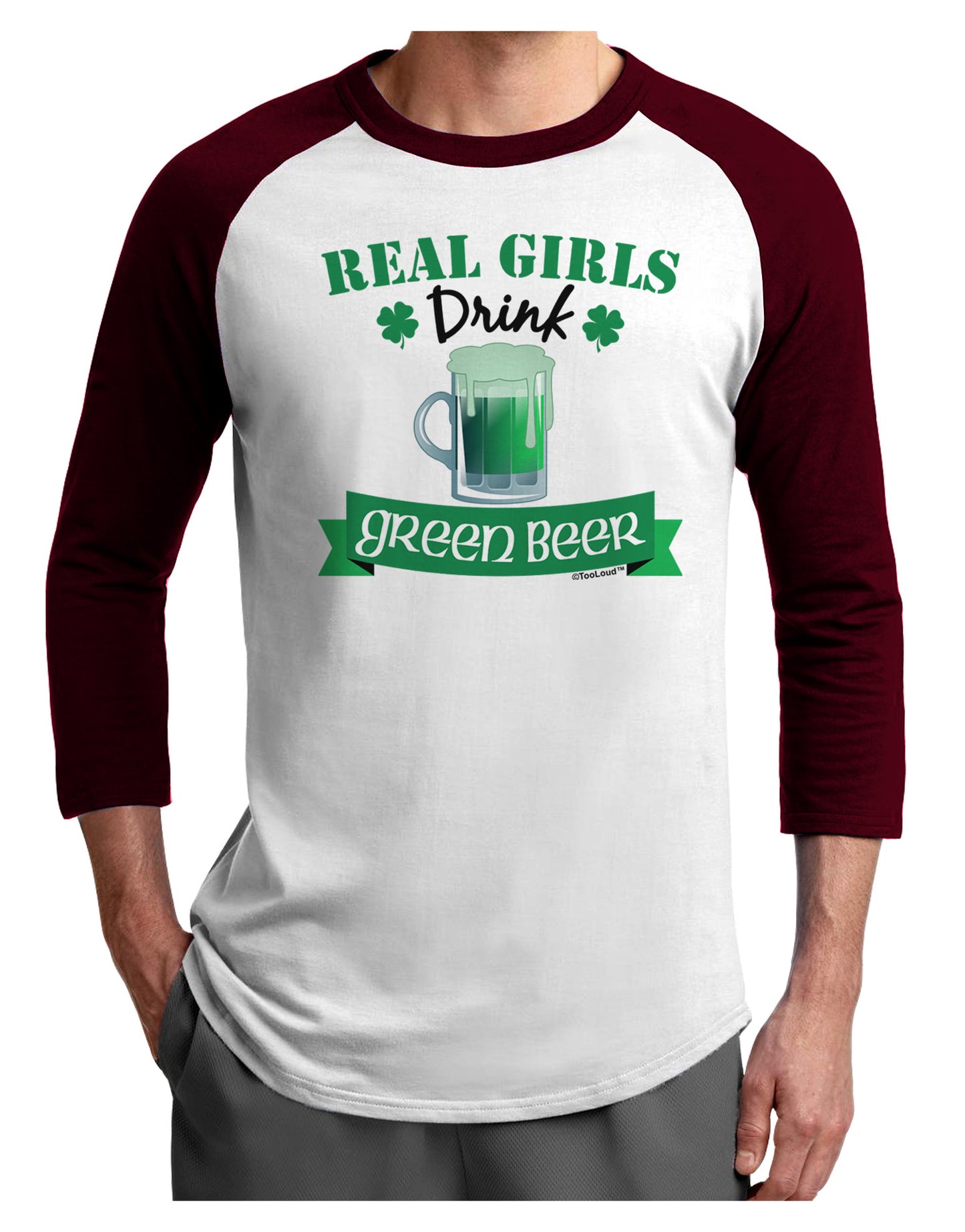 Real Girls Drink Green Beer Adult Raglan Shirt-Raglan Shirt-TooLoud-White-Cardinal-X-Small-Davson Sales