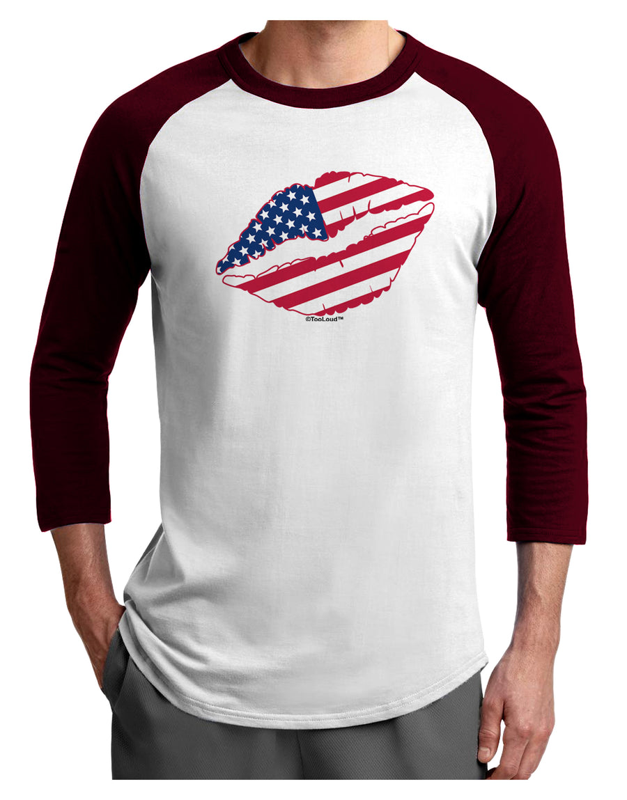 American Flag Lipstick Adult Raglan Shirt-TooLoud-White-Black-X-Small-Davson Sales