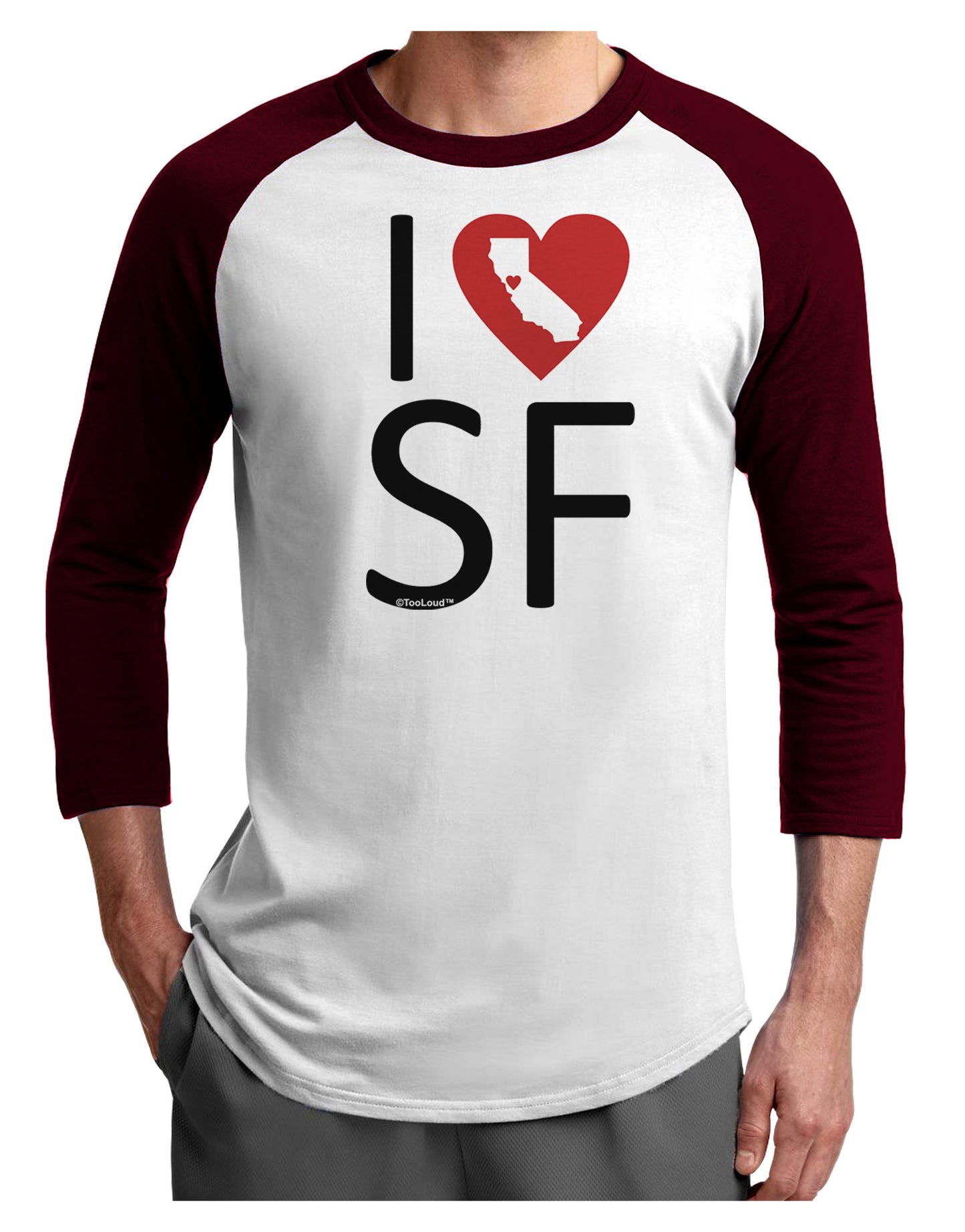 I Heart San Francisco Adult Raglan Shirt-Raglan Shirt-TooLoud-White-Cardinal-X-Small-Davson Sales