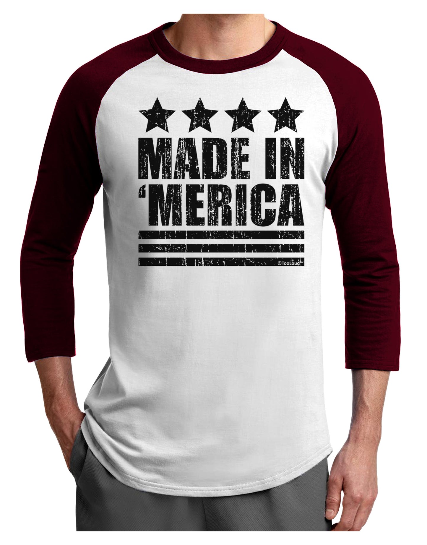 Made in Merica - Stars and Stripes Design Adult Raglan Shirt-TooLoud-White-Cardinal-X-Small-Davson Sales