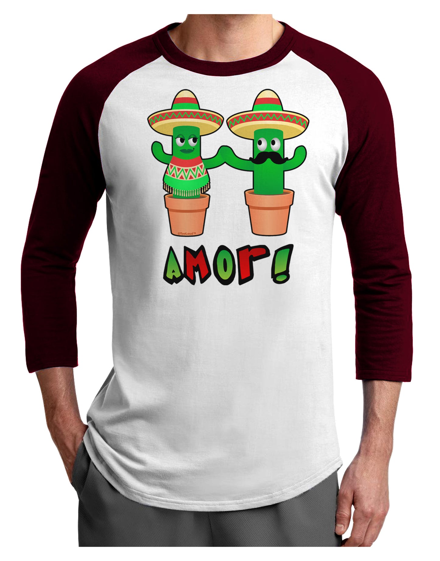 Fiesta Cactus Couple Amor Adult Raglan Shirt-Raglan Shirt-TooLoud-White-Cardinal-X-Small-Davson Sales