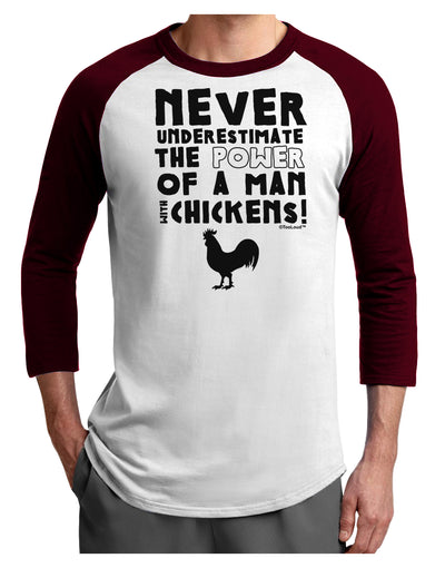 A Man With Chickens Adult Raglan Shirt-Raglan Shirt-TooLoud-White-Cardinal-X-Small-Davson Sales