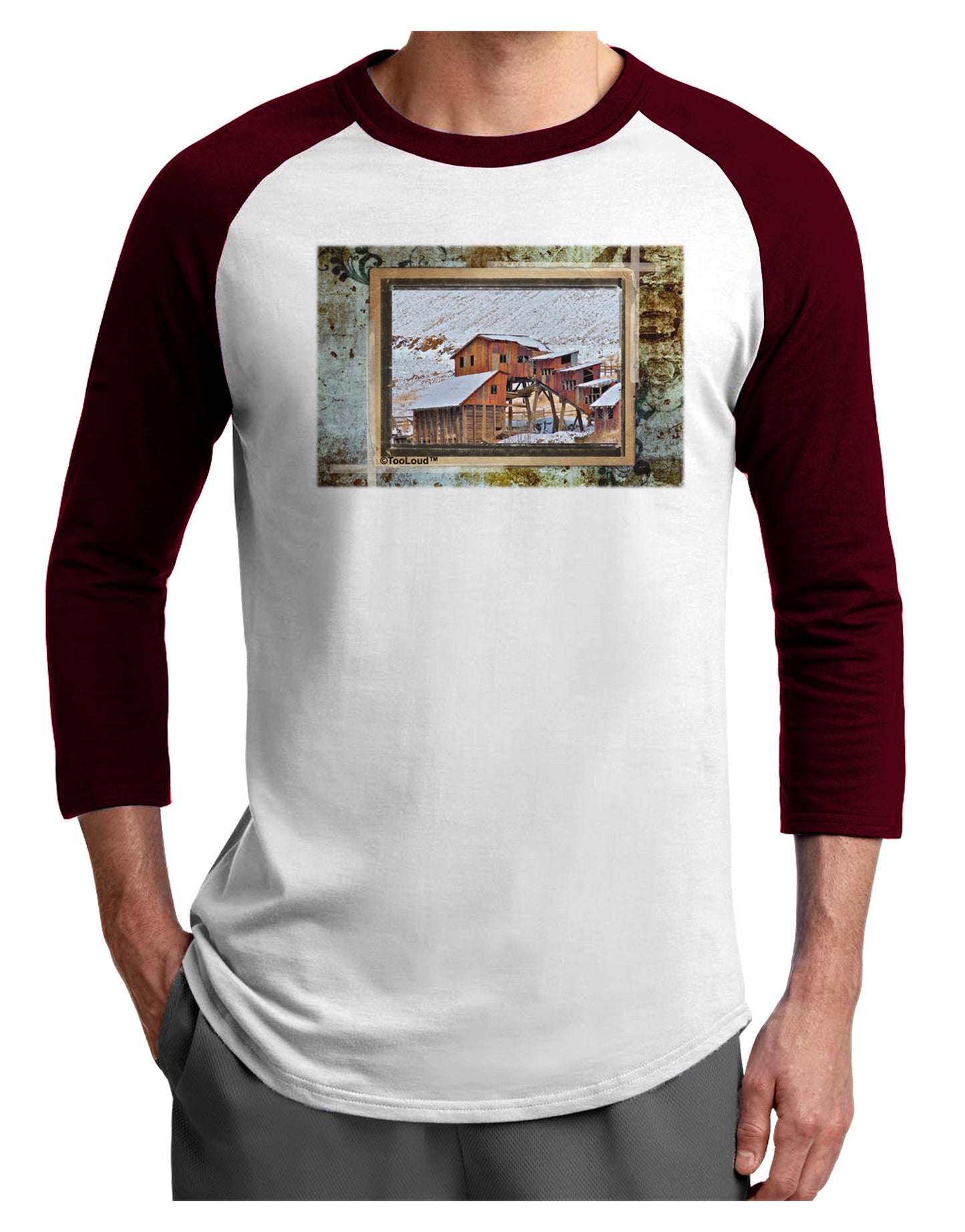 Mine Scene Colorado Adult Raglan Shirt-TooLoud-White-Cardinal-X-Small-Davson Sales