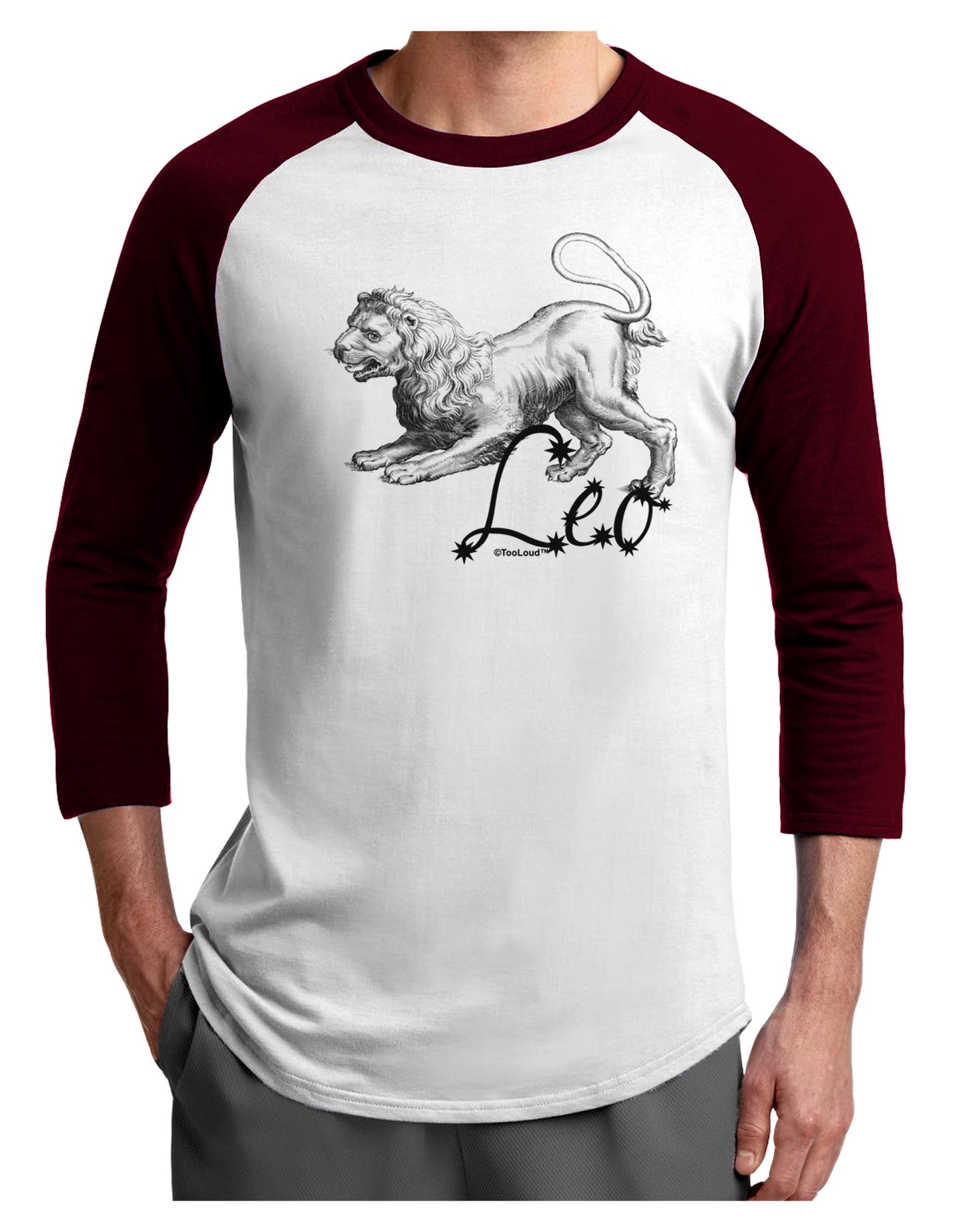 Leo Illustration Adult Raglan Shirt-TooLoud-White-Cardinal-X-Small-Davson Sales
