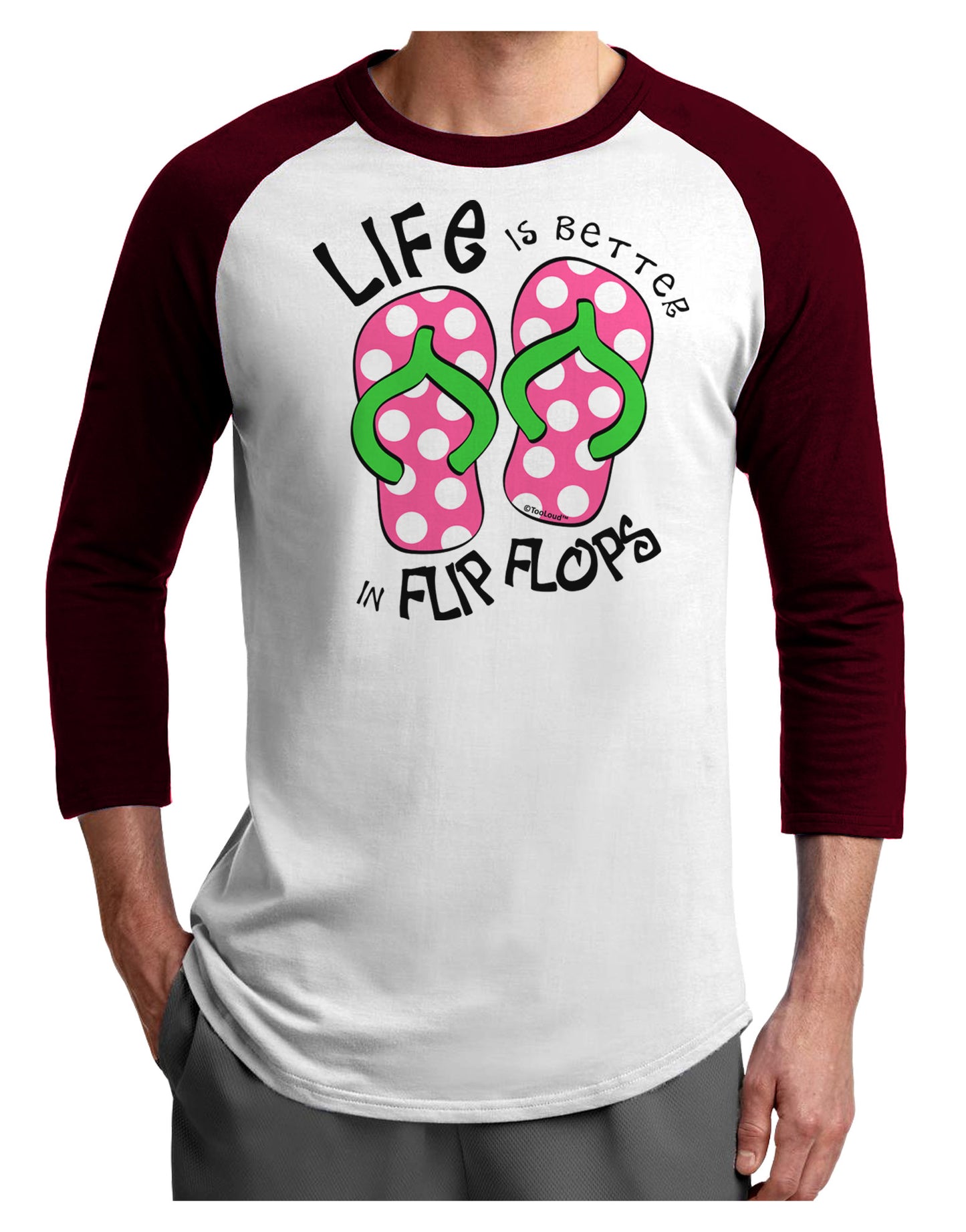 Life is Better in Flip Flops - Pink and Green Adult Raglan Shirt-TooLoud-White-Cardinal-X-Small-Davson Sales