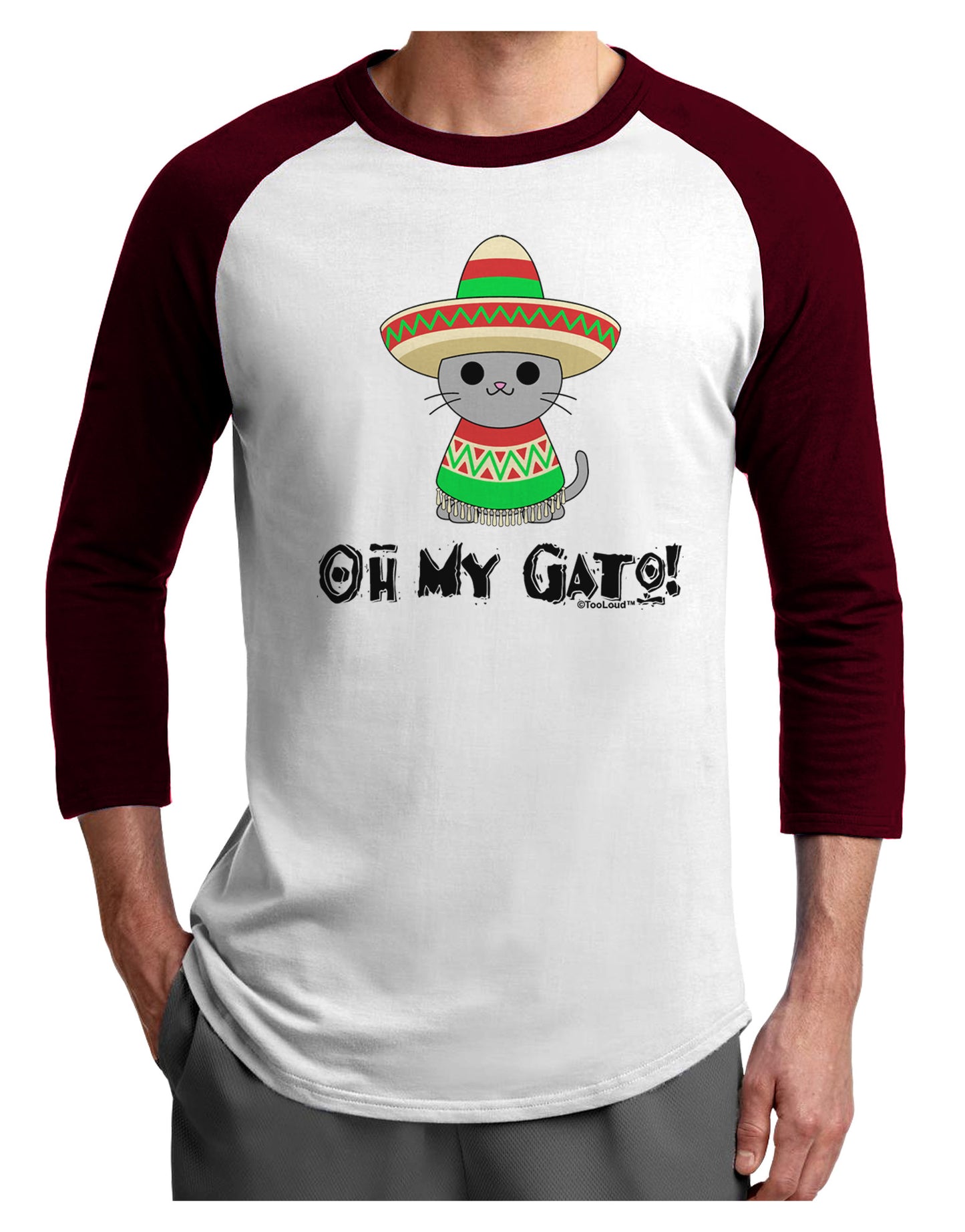 Oh My Gato - Cinco De Mayo Adult Raglan Shirt-TooLoud-White-Cardinal-X-Small-Davson Sales
