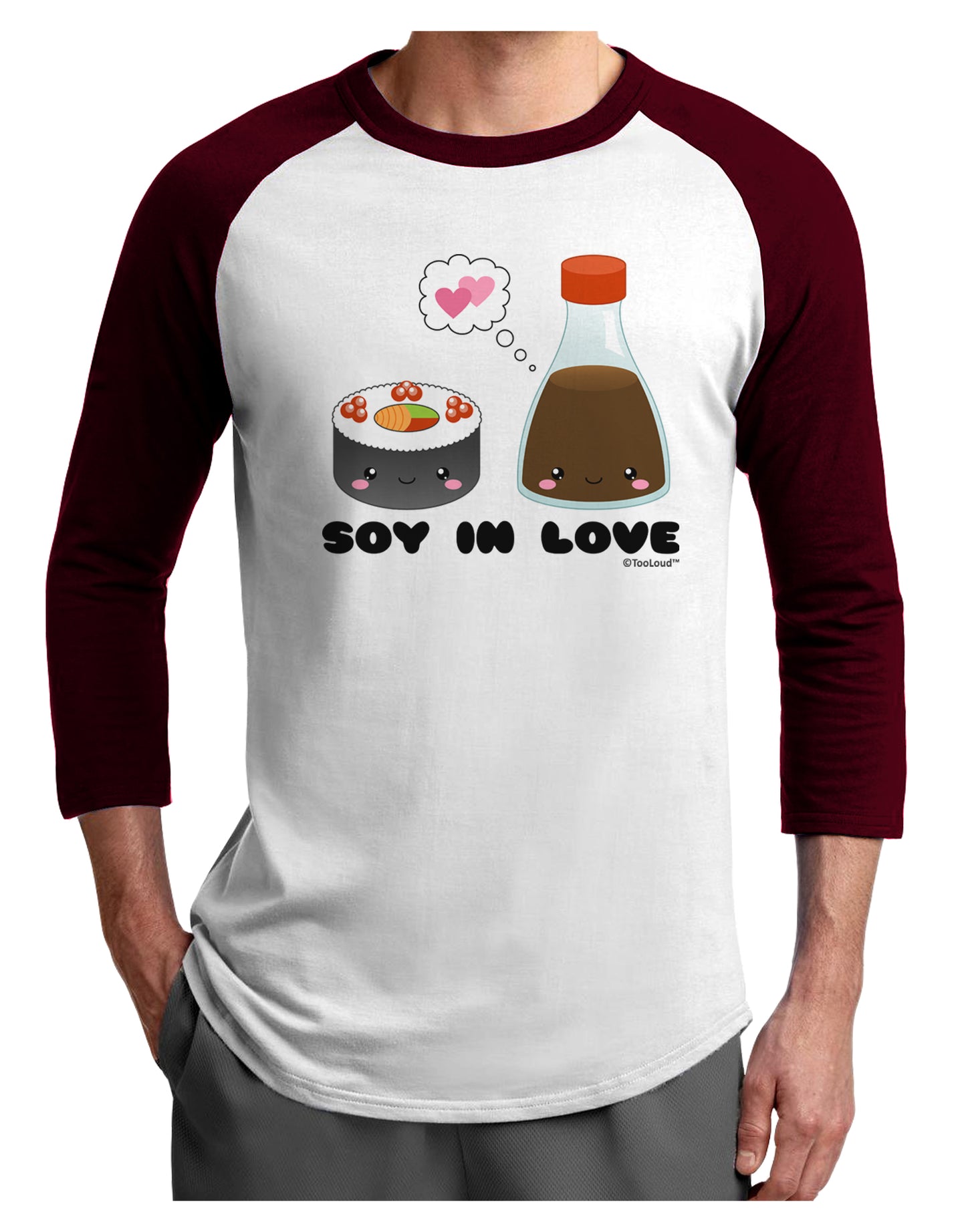 Cute Sushi and Soy Sauce - Soy In Love Adult Raglan Shirt by TooLoud-TooLoud-White-Cardinal-X-Small-Davson Sales