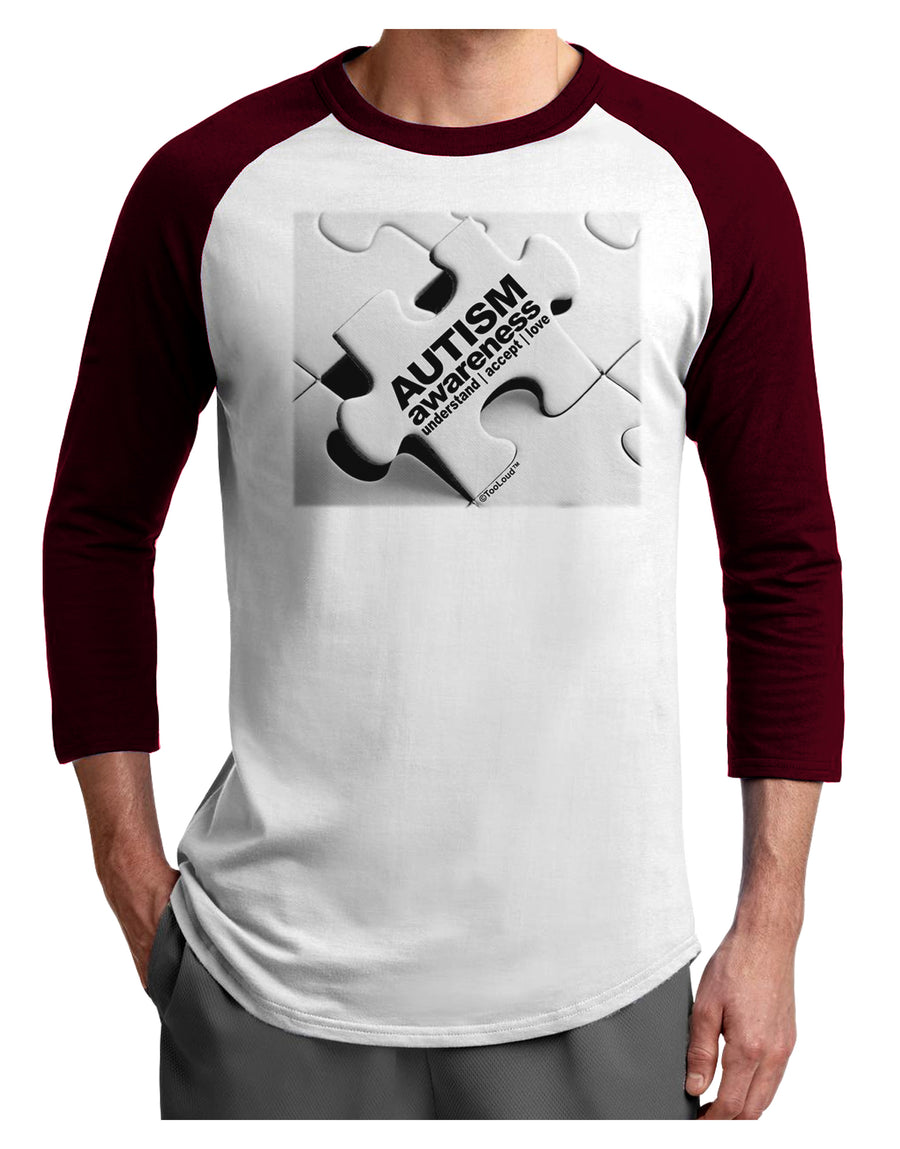 Autism Awareness - Puzzle Black & White Adult Raglan Shirt-TooLoud-White-Black-X-Small-Davson Sales