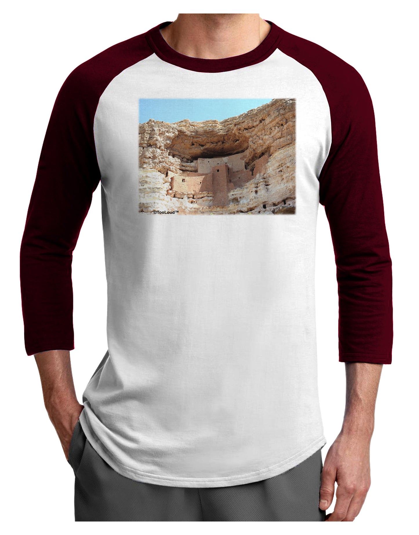 Montezuma Castle Arizona Adult Raglan Shirt-TooLoud-White-Cardinal-X-Small-Davson Sales