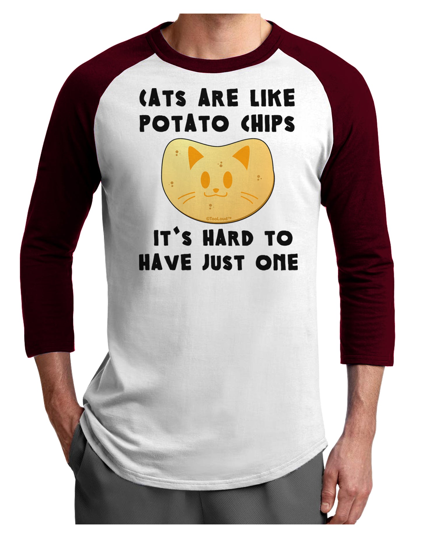 Cats Are Like Potato Chips Adult Raglan Shirt-Raglan Shirt-TooLoud-White-Cardinal-X-Small-Davson Sales