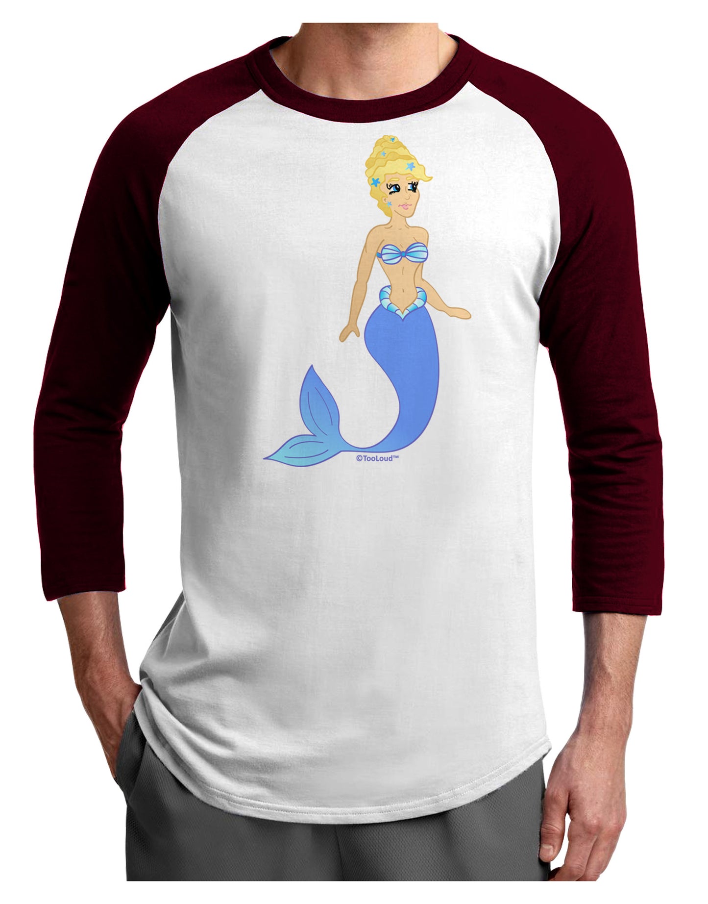 Mermaid Design - Blue Adult Raglan Shirt-TooLoud-White-Cardinal-X-Small-Davson Sales