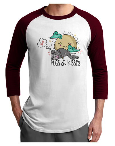TooLoud Pugs and Kisses Adult Raglan Shirt-Mens-Tshirts-TooLoud-White-Cardinal-X-Small-Davson Sales