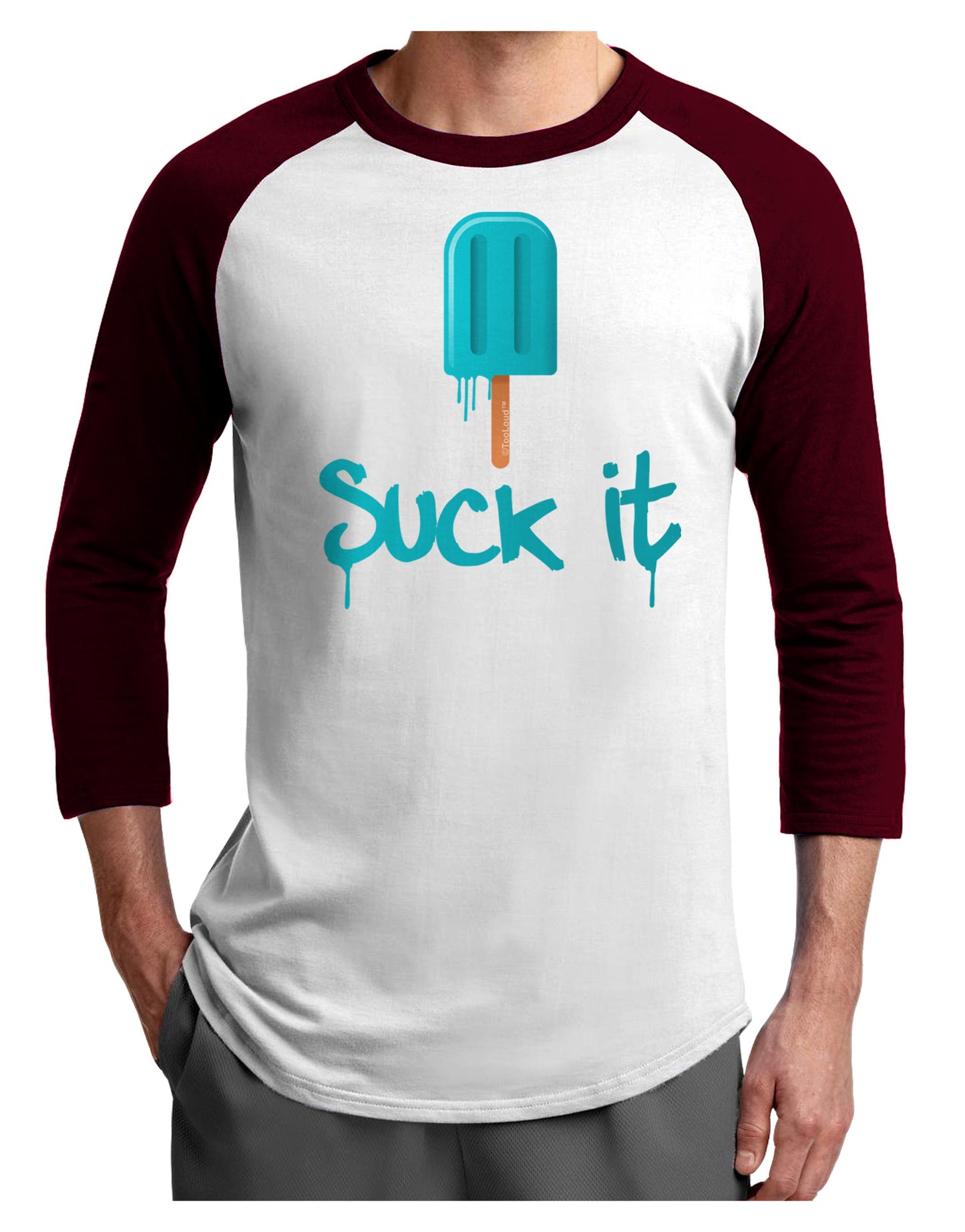 Suck It Popsicle Adult Raglan Shirt-Raglan Shirt-TooLoud-White-Cardinal-X-Small-Davson Sales